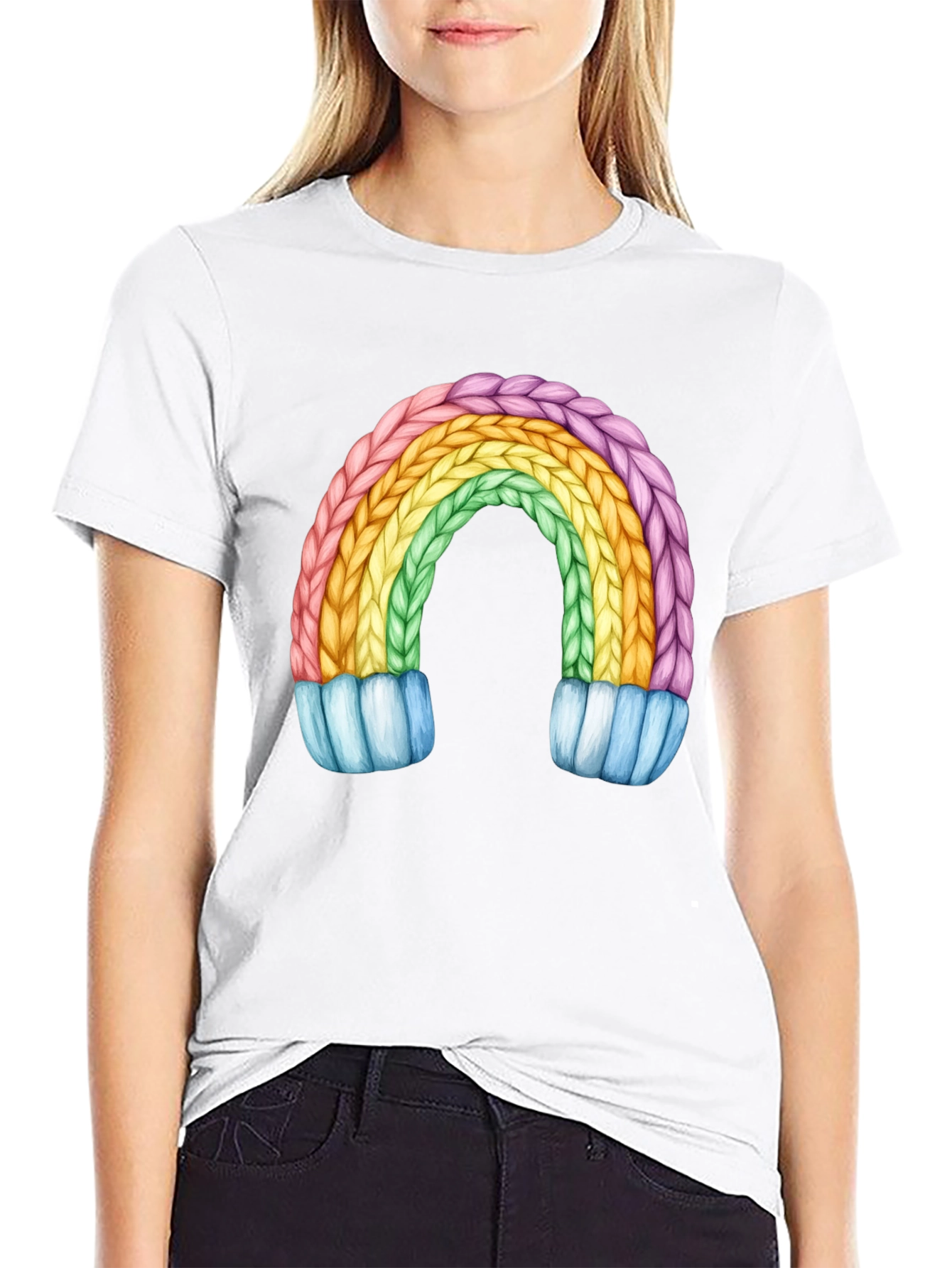 Rainbow Knit Design Black T-Shirt