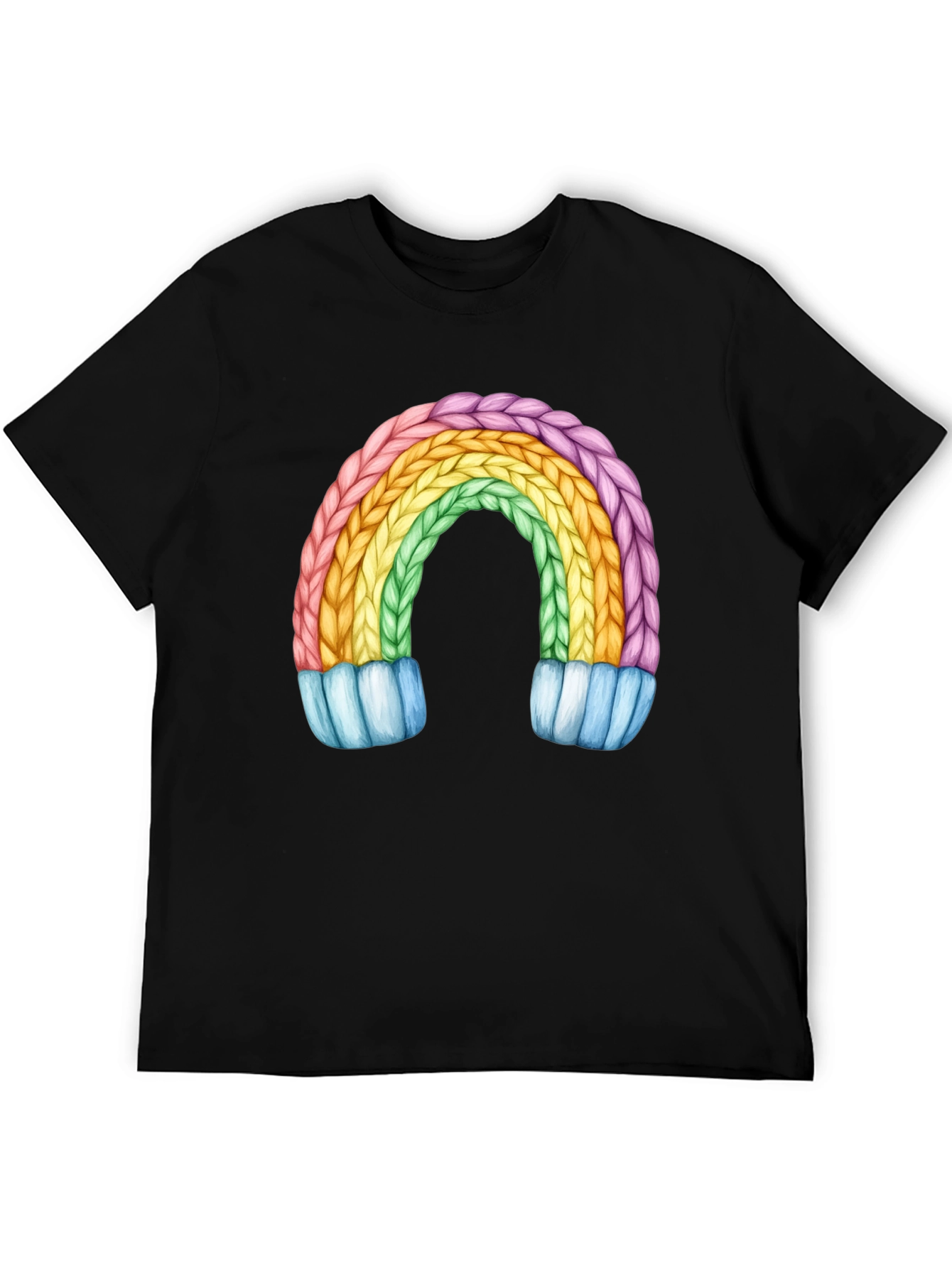 Rainbow Knit Design Black T-Shirt