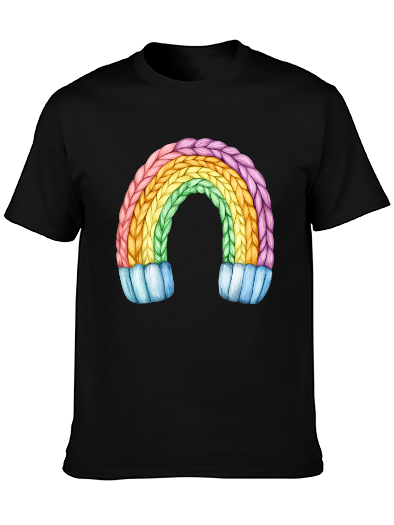 Rainbow Knit Design Black T-Shirt