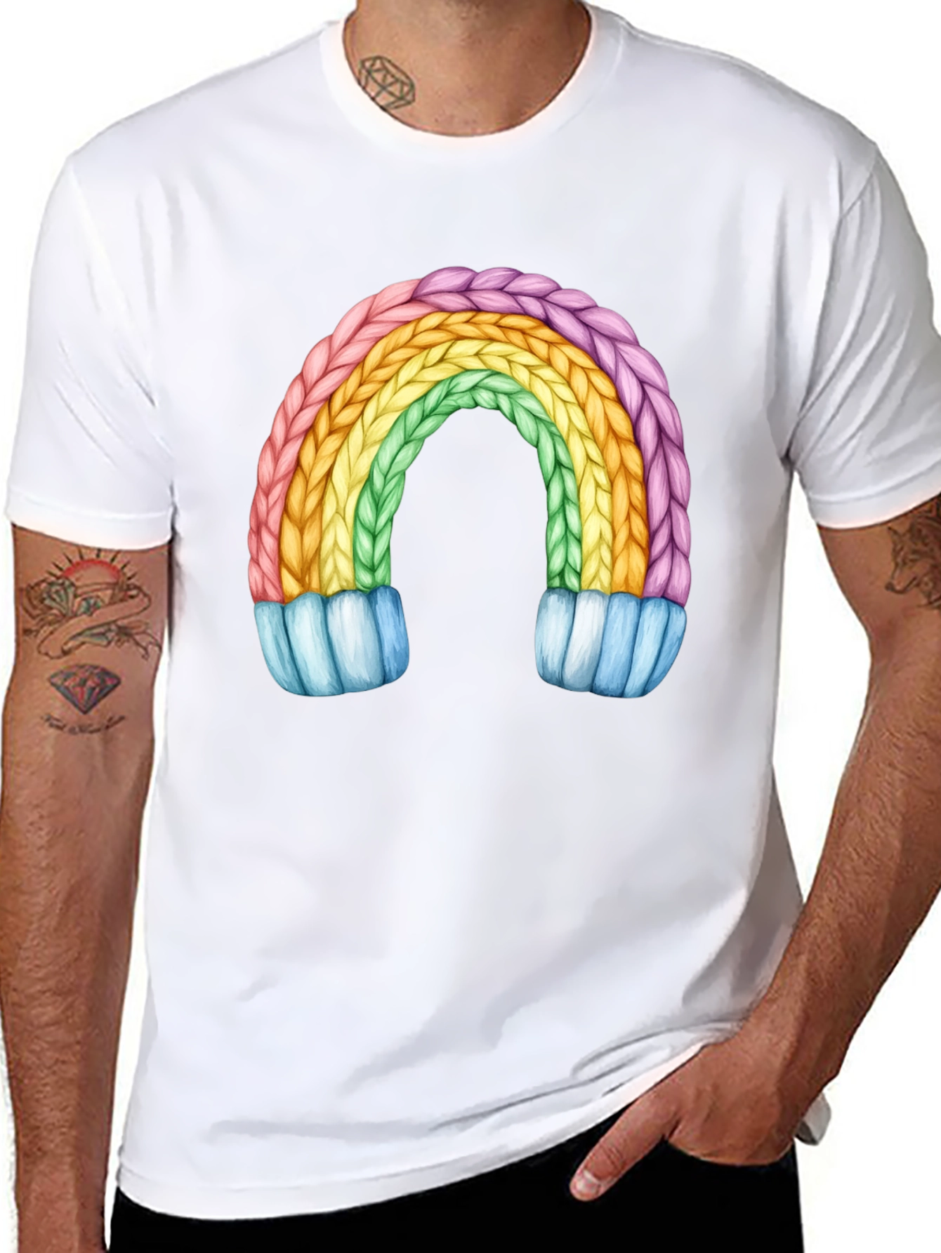 Rainbow Knit Design Black T-Shirt