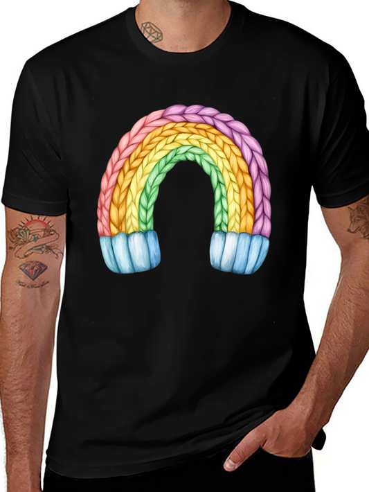 Rainbow Knit Design Black T-Shirt