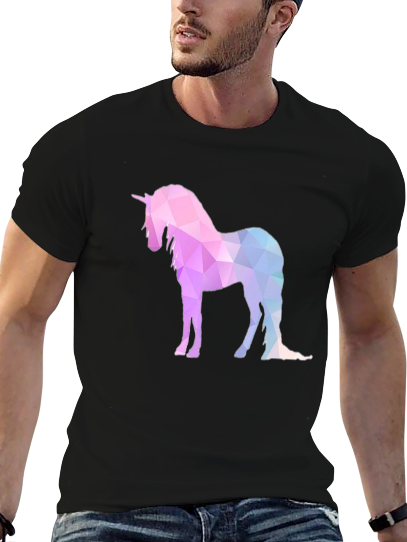 Geometric Unicorn Graphic T-Shirt - Black