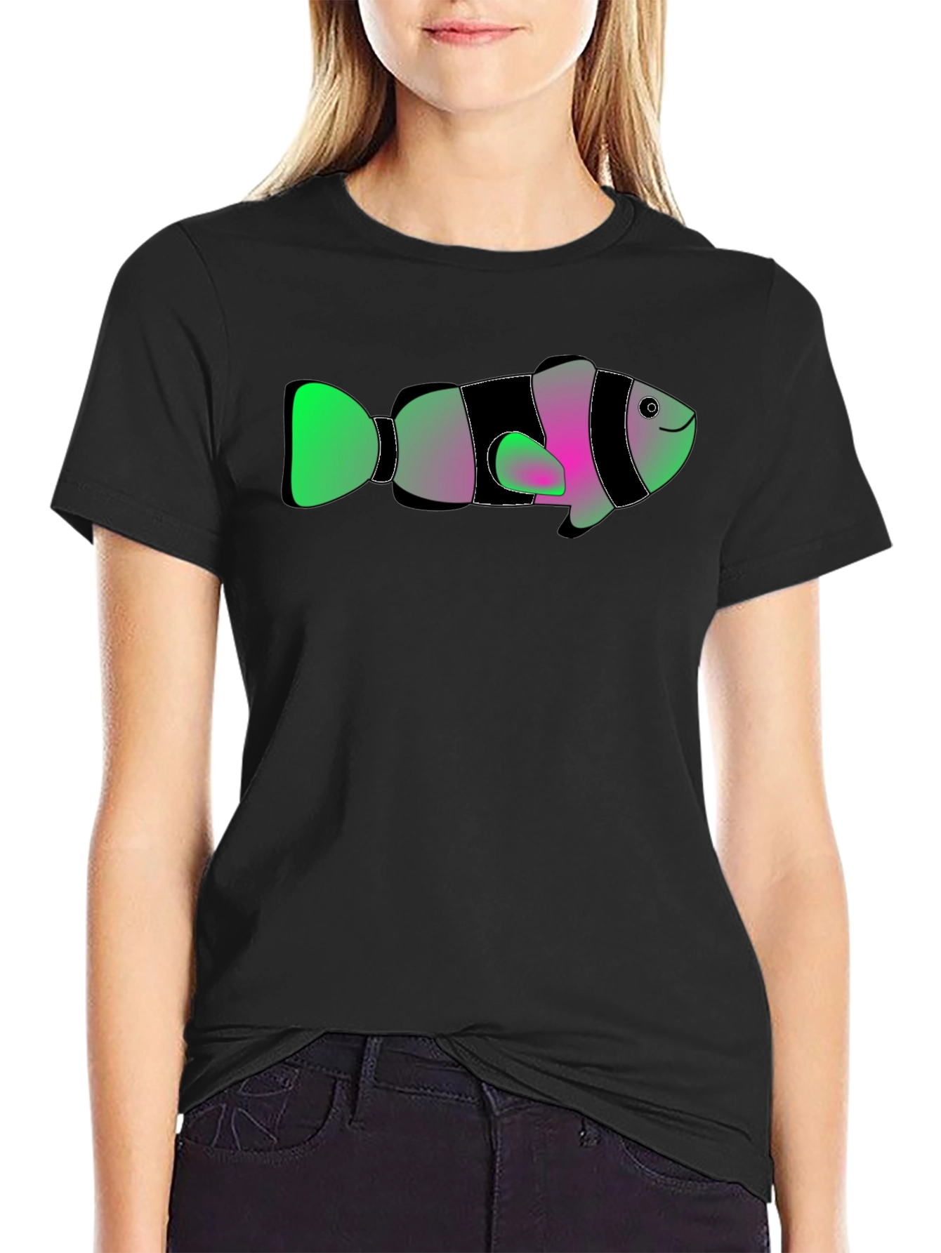 Funky Fish Graphic Tee - Soft Black Cotton T-Shirt