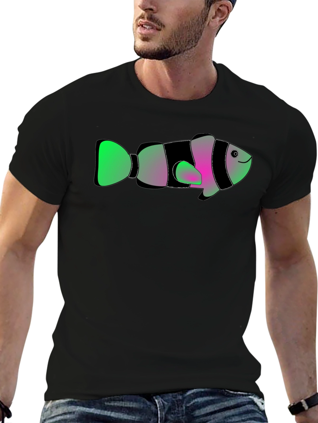 Funky Fish Graphic Tee - Soft Black Cotton T-Shirt