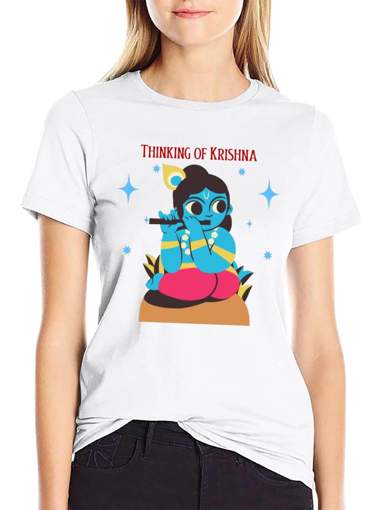 Thinking of Krishna T-Shirt Black Cotton Blend