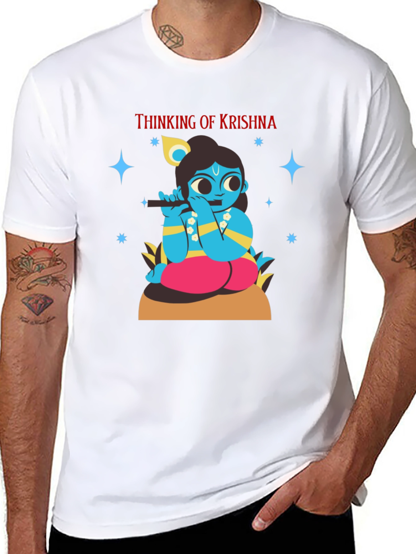 Thinking of Krishna T-Shirt Black Cotton Blend