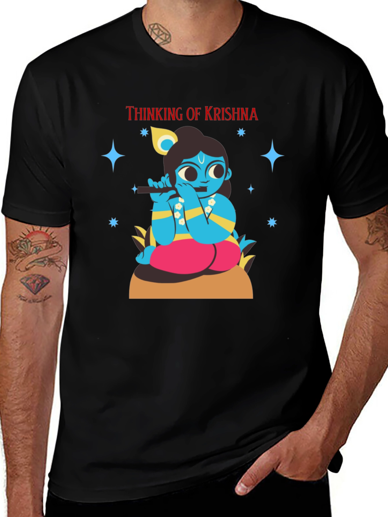 Thinking of Krishna T-Shirt Black Cotton Blend