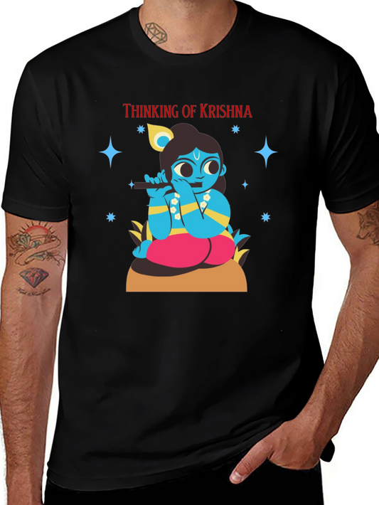 Thinking of Krishna T-Shirt Black Cotton Blend