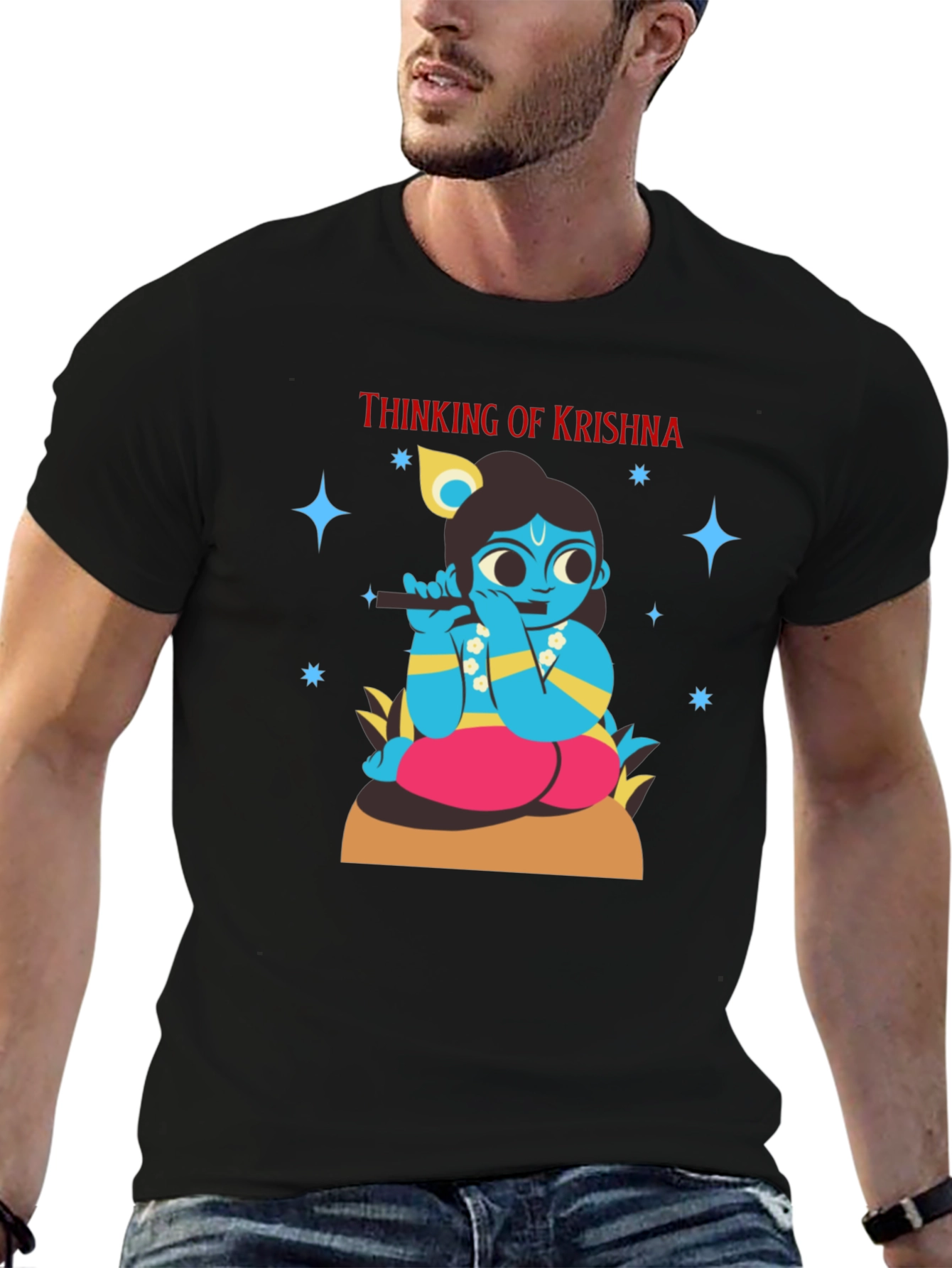 Thinking of Krishna T-Shirt Black Cotton Blend