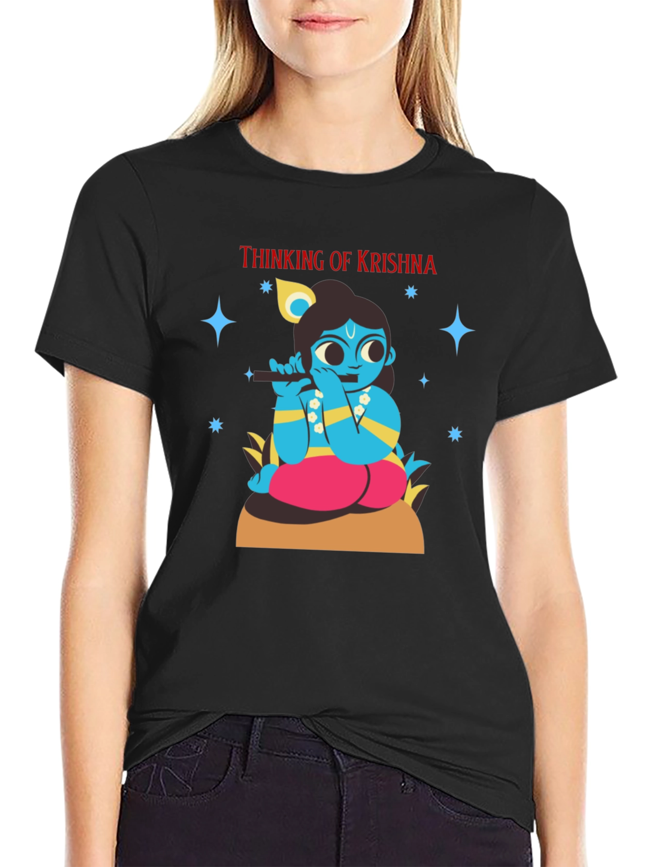 Thinking of Krishna T-Shirt Black Cotton Blend