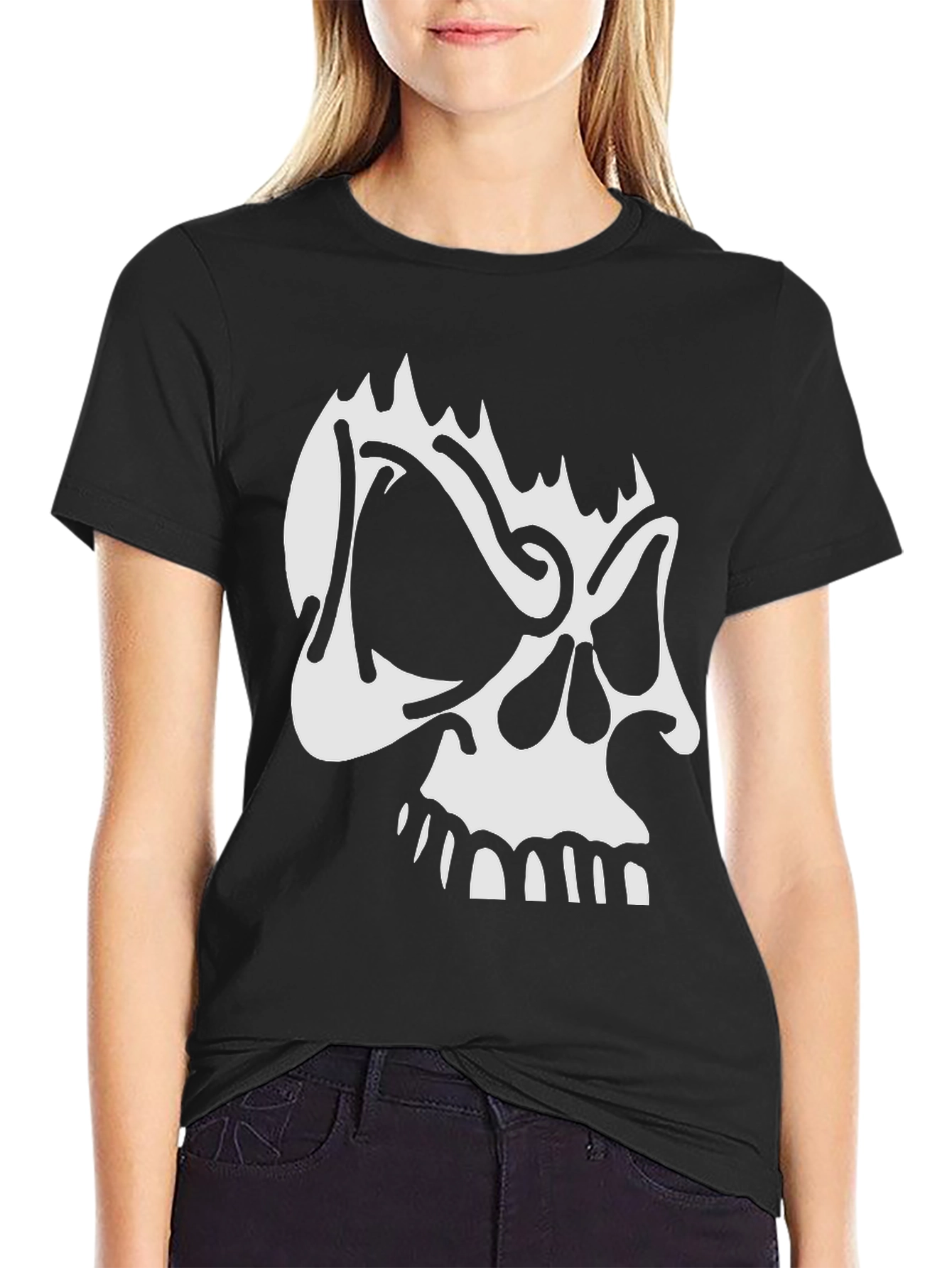 Skull Graphic Print Crew Neck T-Shirt