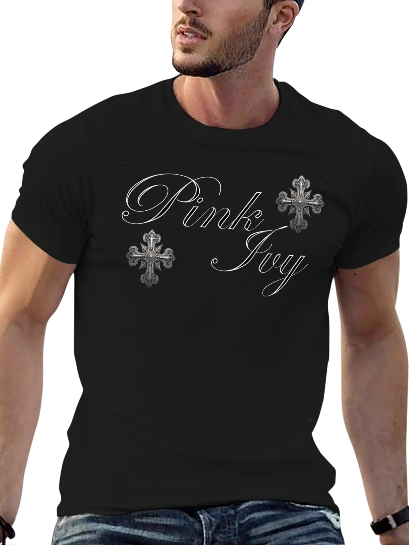 Pink Ivy Gothic Black T-Shirt
