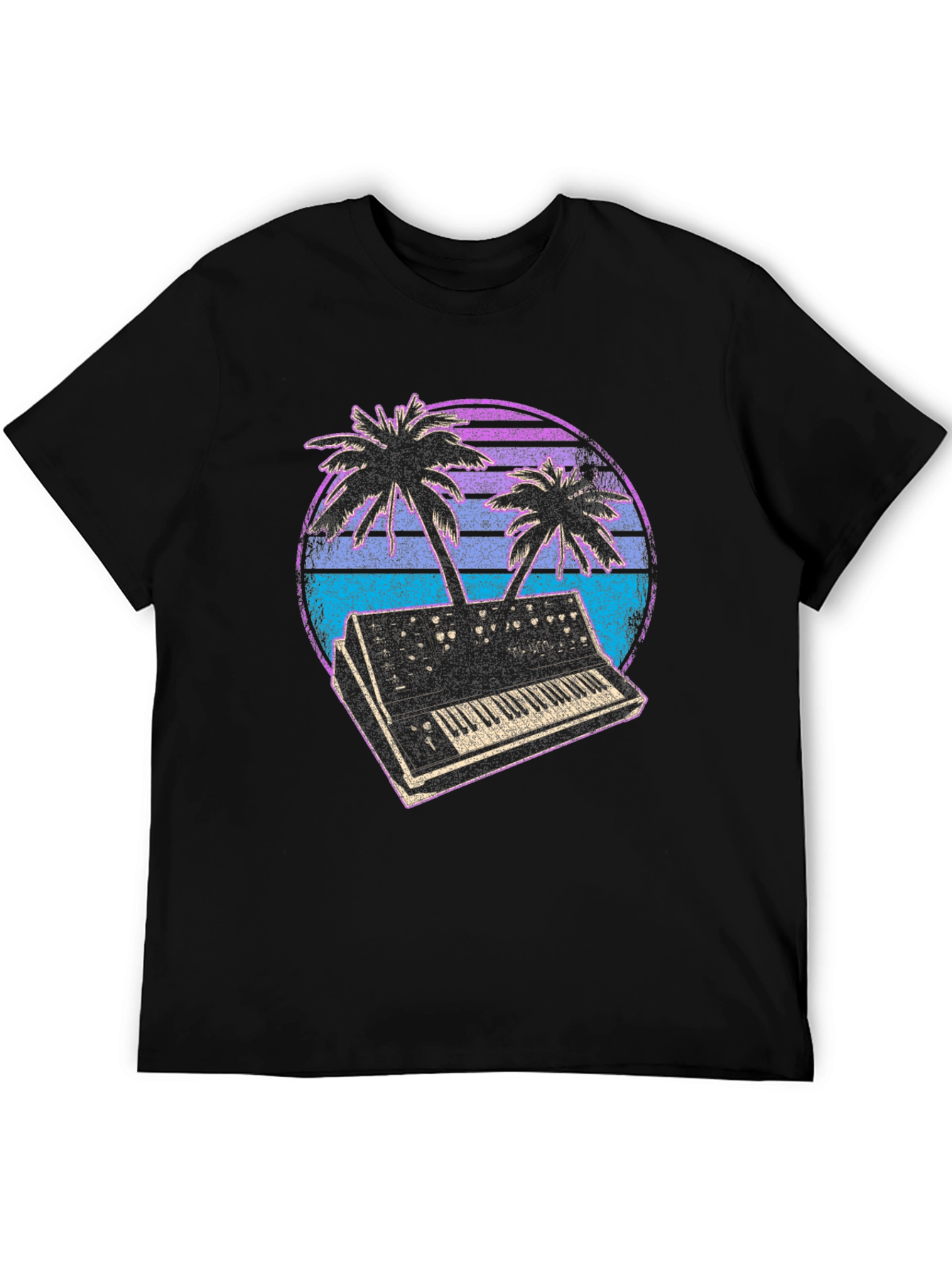 Synthwave T-Shirt - Retro Keyboard & Palms Design