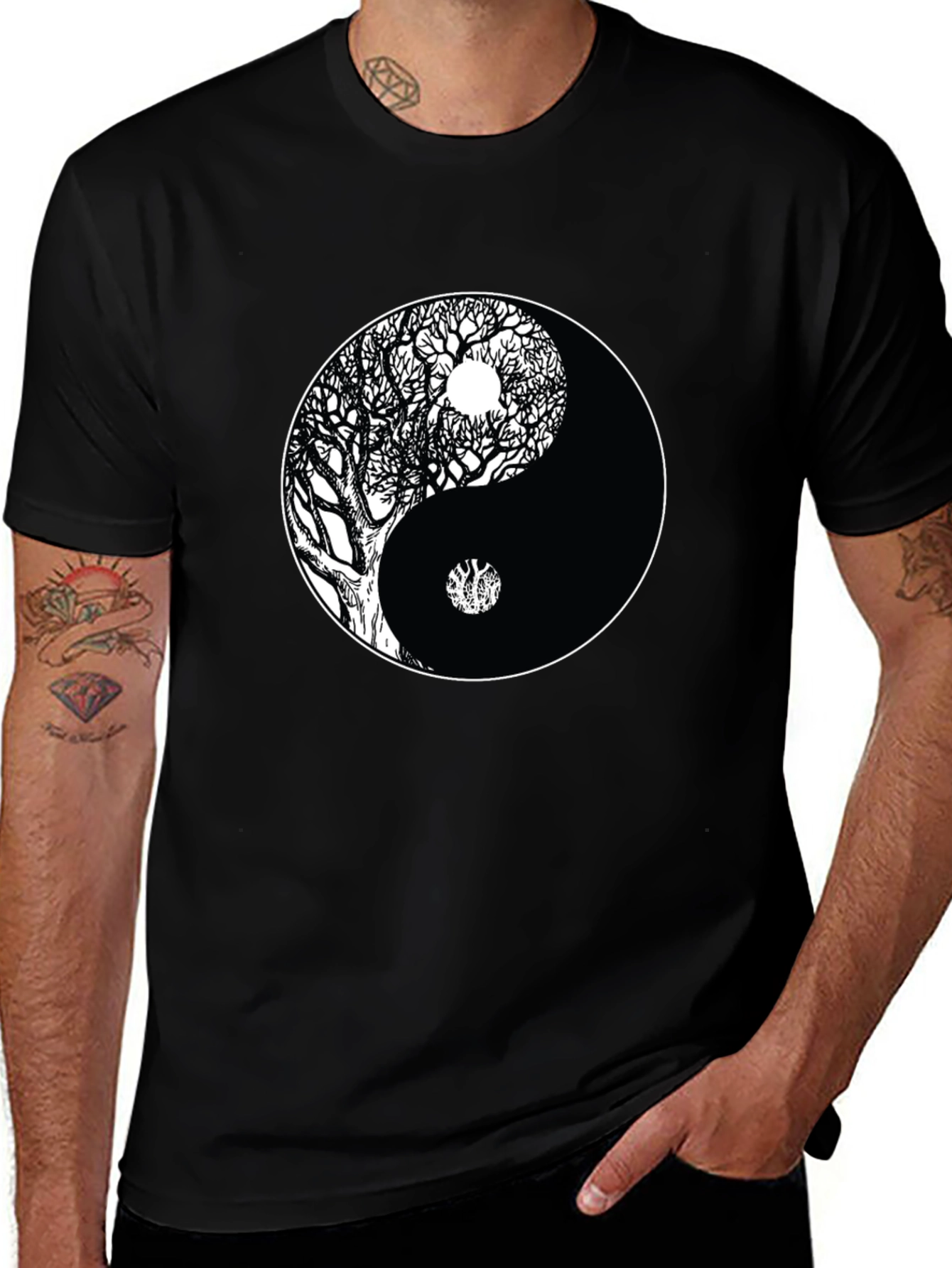 Yin Yang Tree Black T-Shirt
