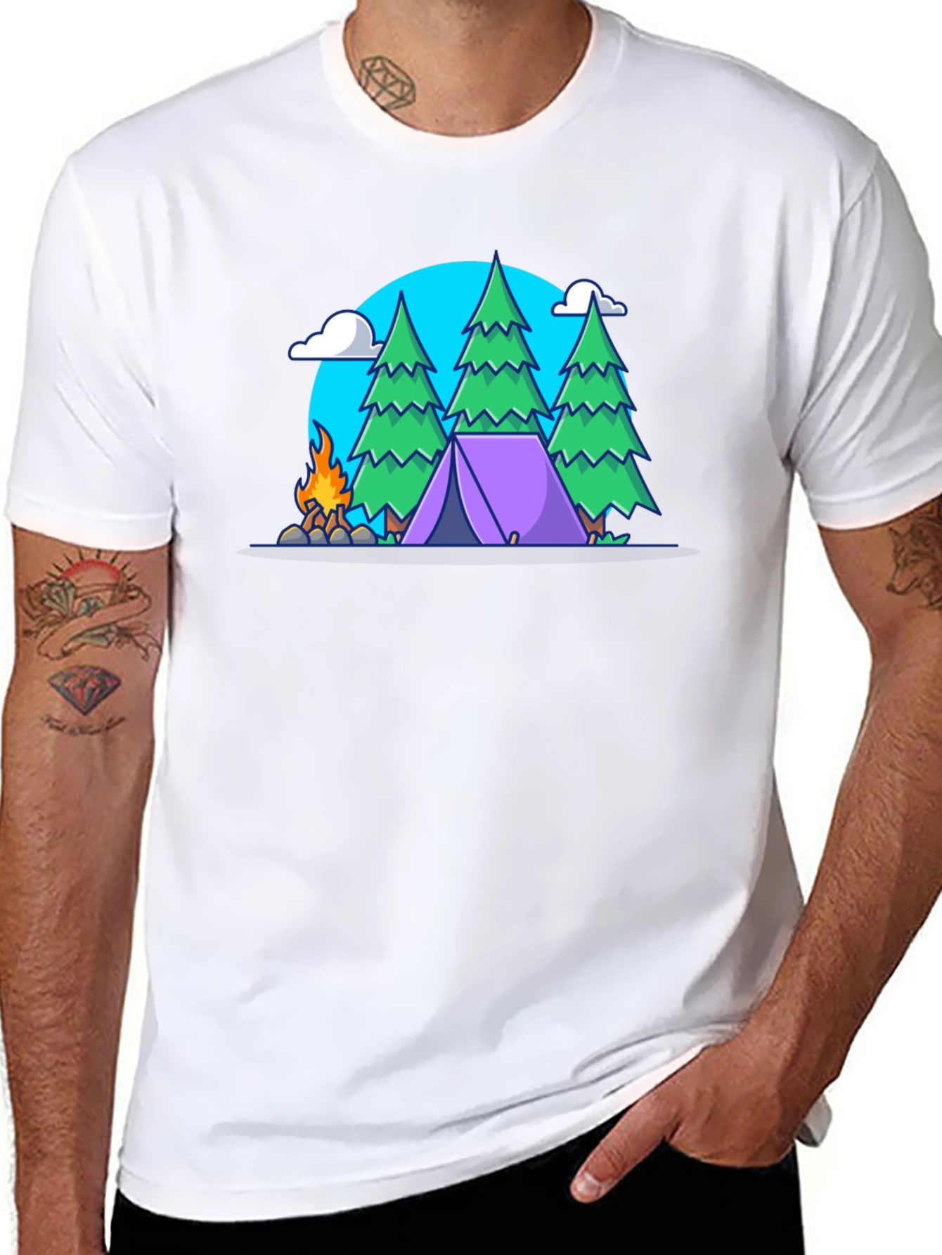 Camping Adventure Graphic Tee - Black Cotton Shirt