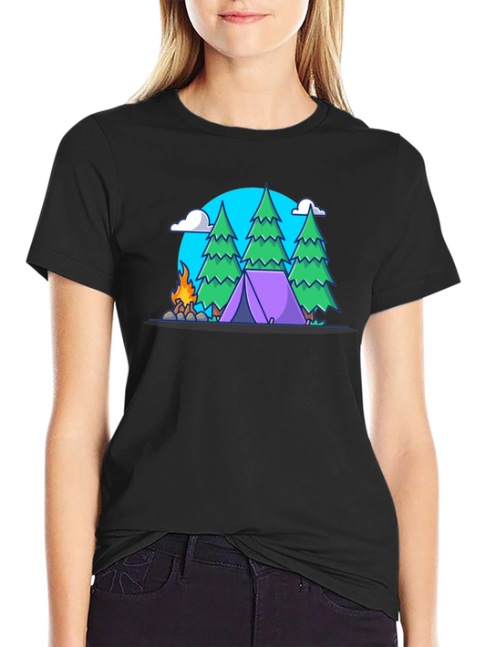 Camping Adventure Graphic Tee - Black Cotton Shirt