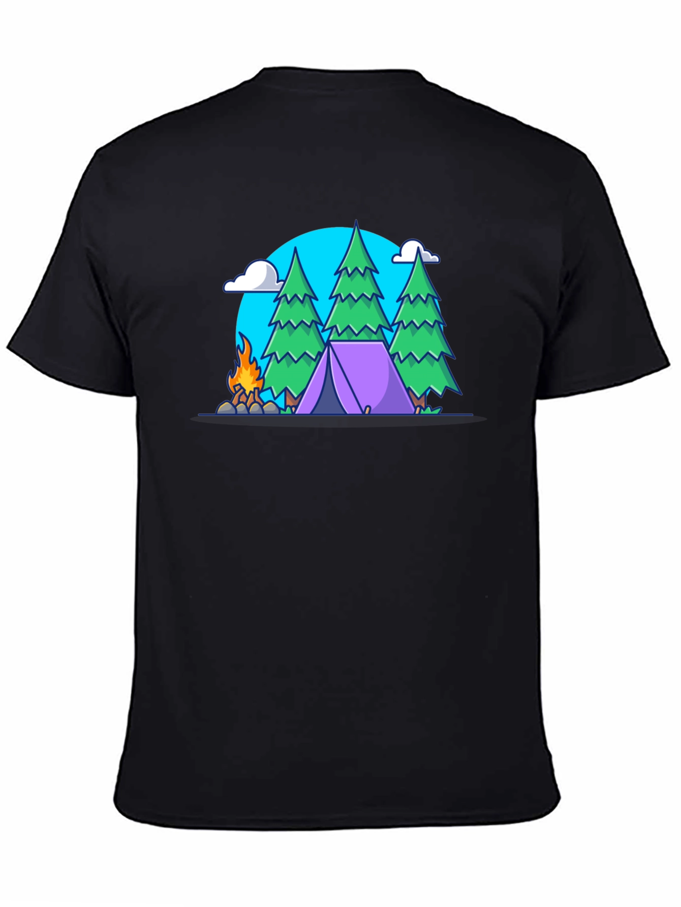 Camping Adventure Graphic Tee - Black Cotton Shirt