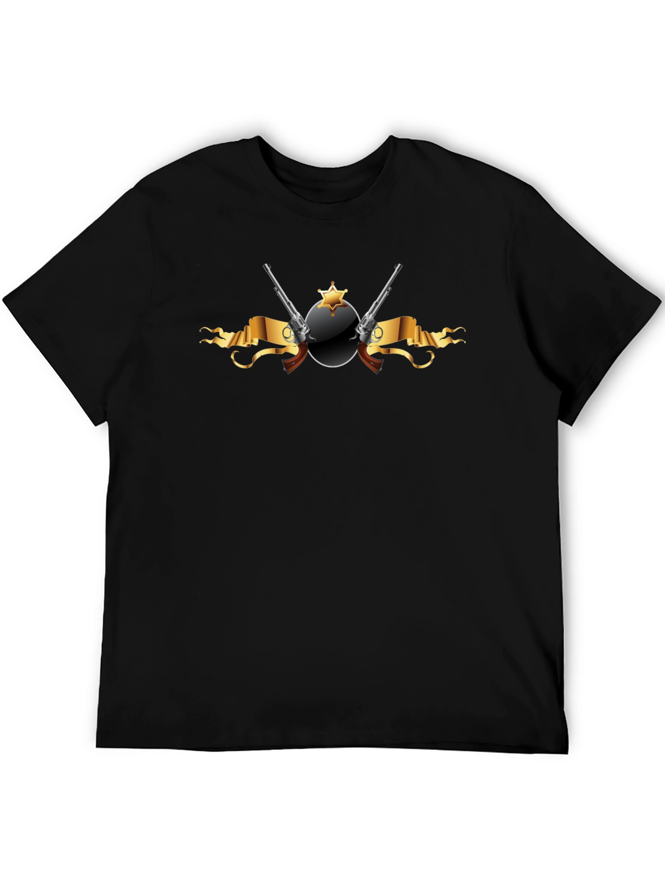 Black T-Shirt with Sheriff Badge & Revolver Graphic
