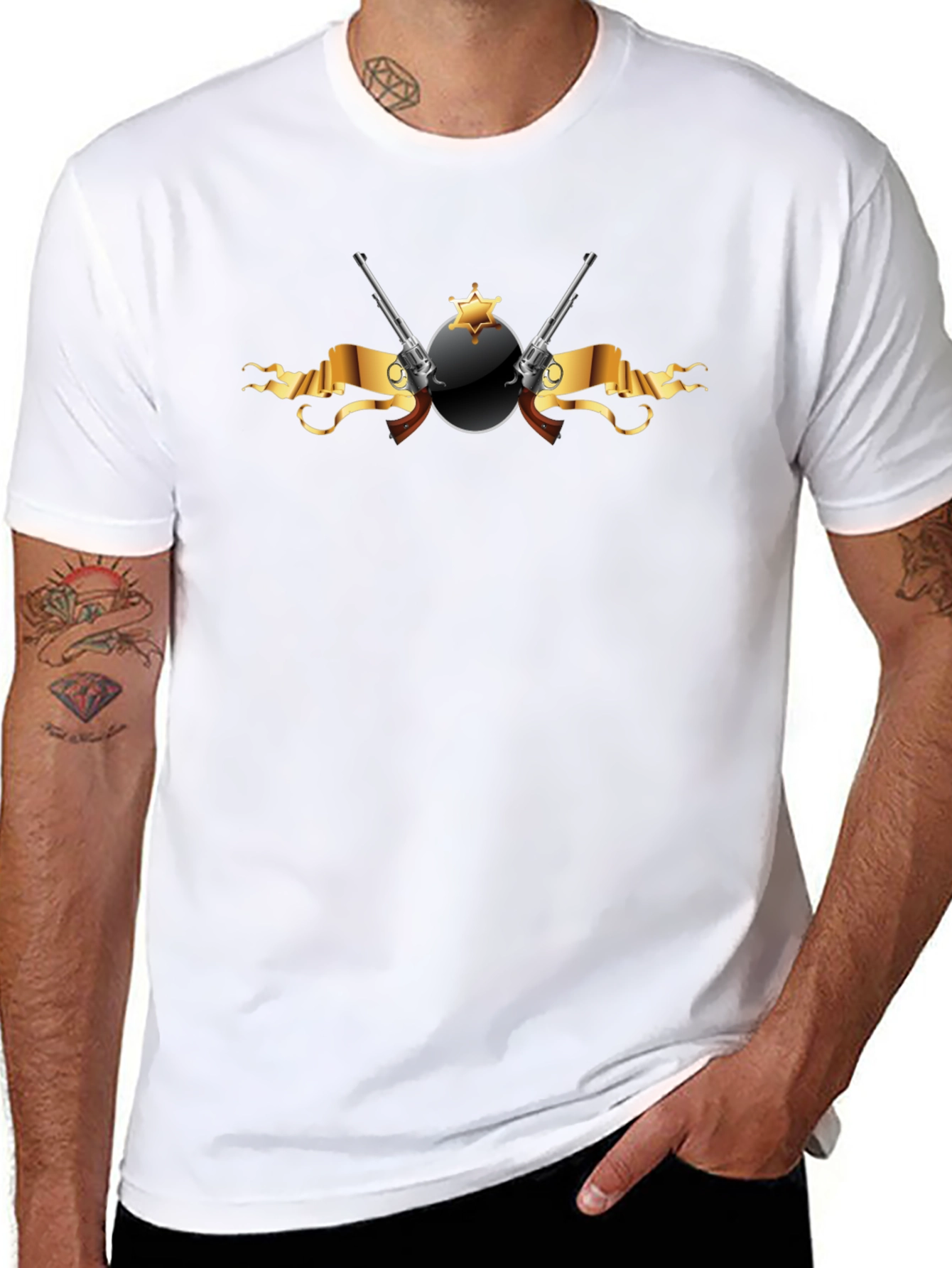 Black T-Shirt with Sheriff Badge & Revolver Graphic