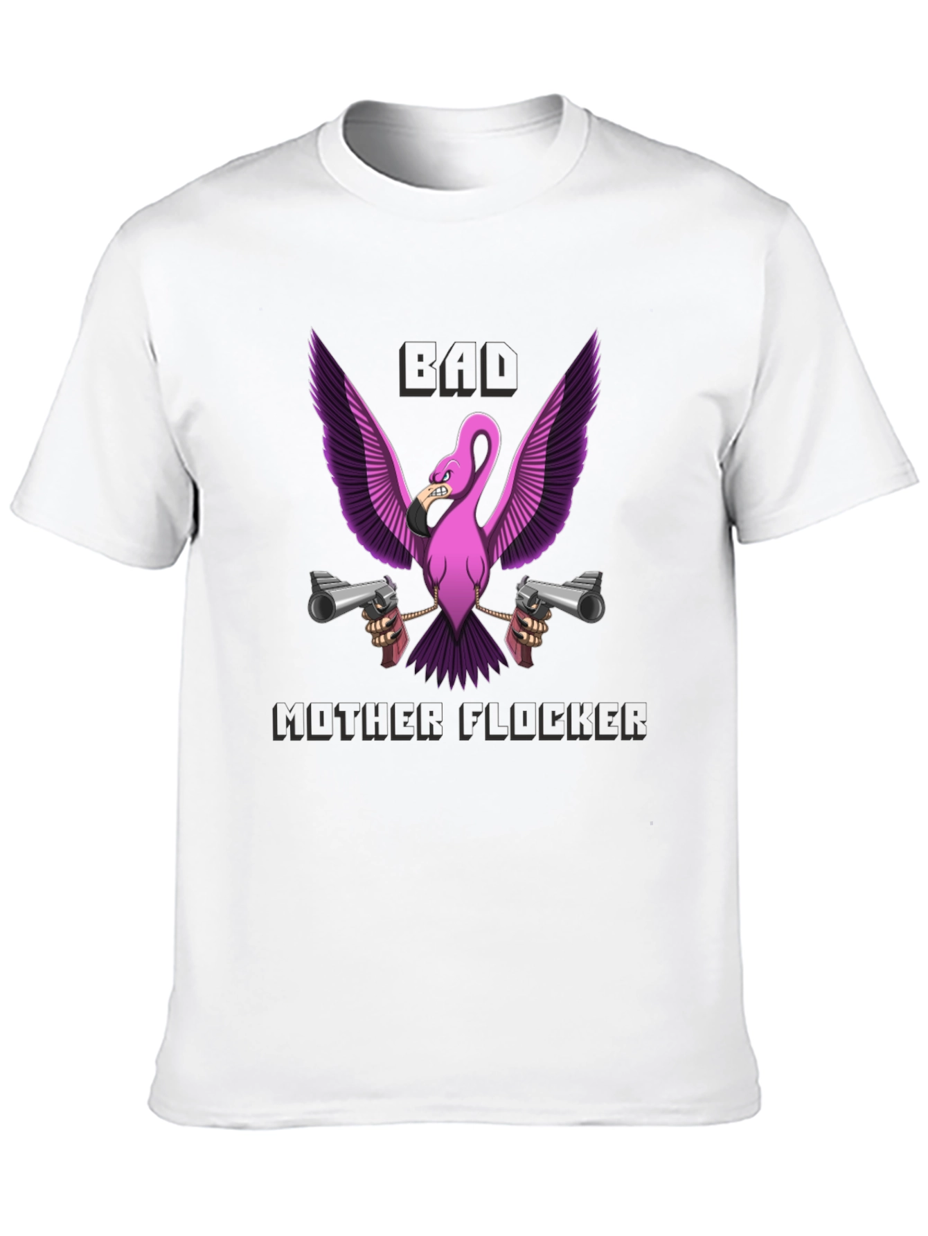 Bad Mother Flocker T-Shirt - Pink Flamingo with Guns