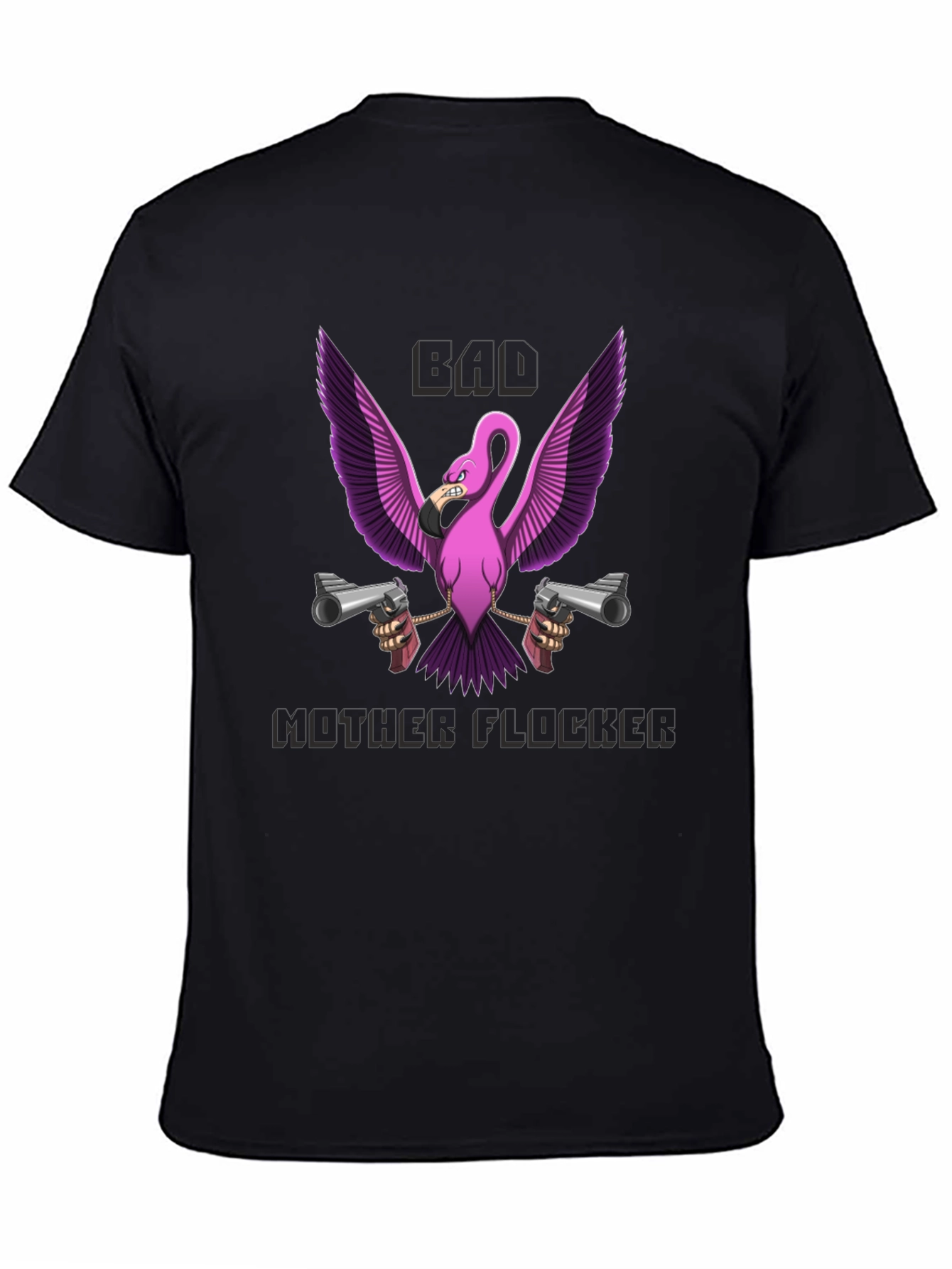Bad Mother Flocker T-Shirt - Pink Flamingo with Guns