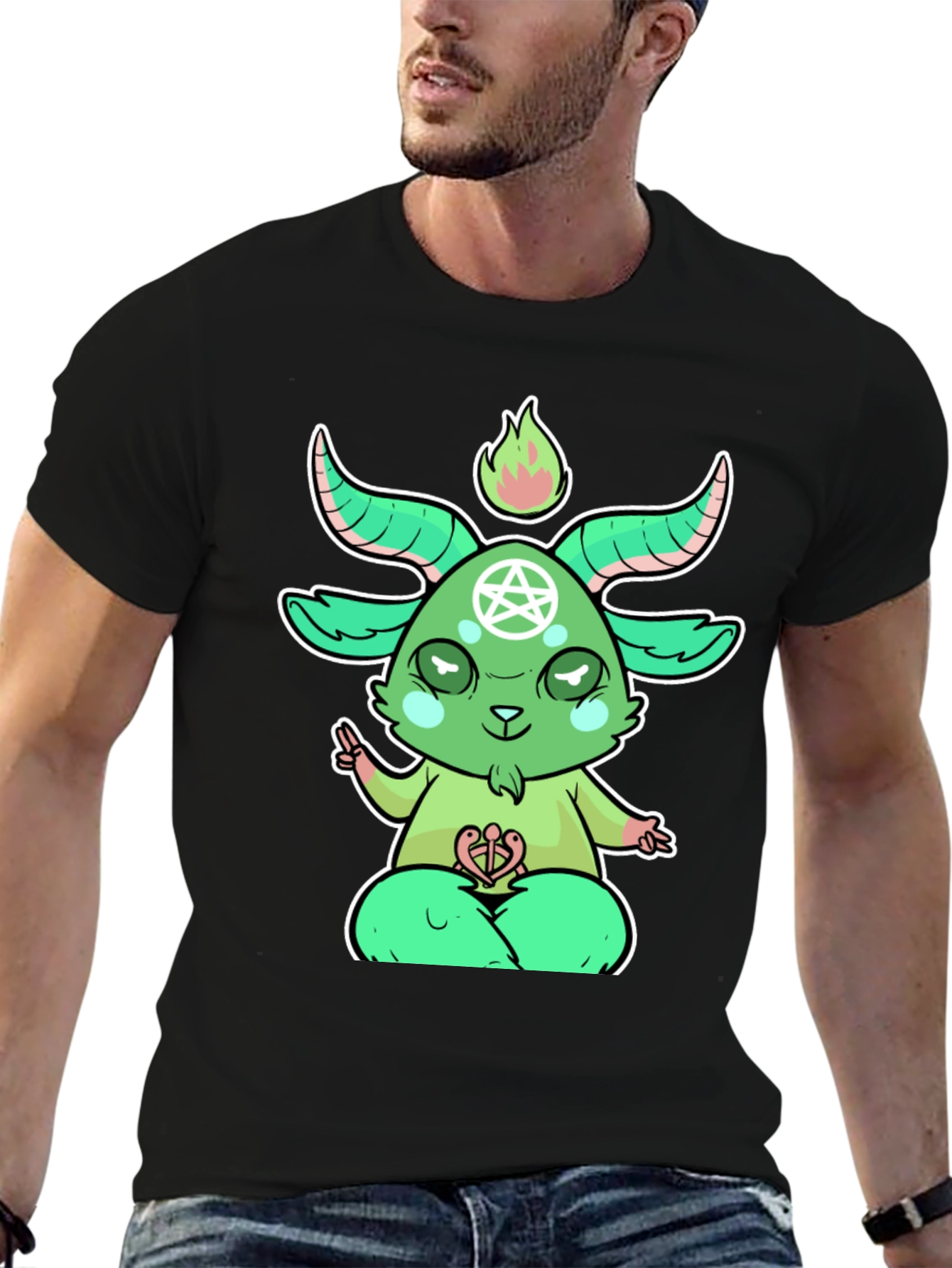 Cartoon Baphomet T-Shirt - Black Cotton Tee