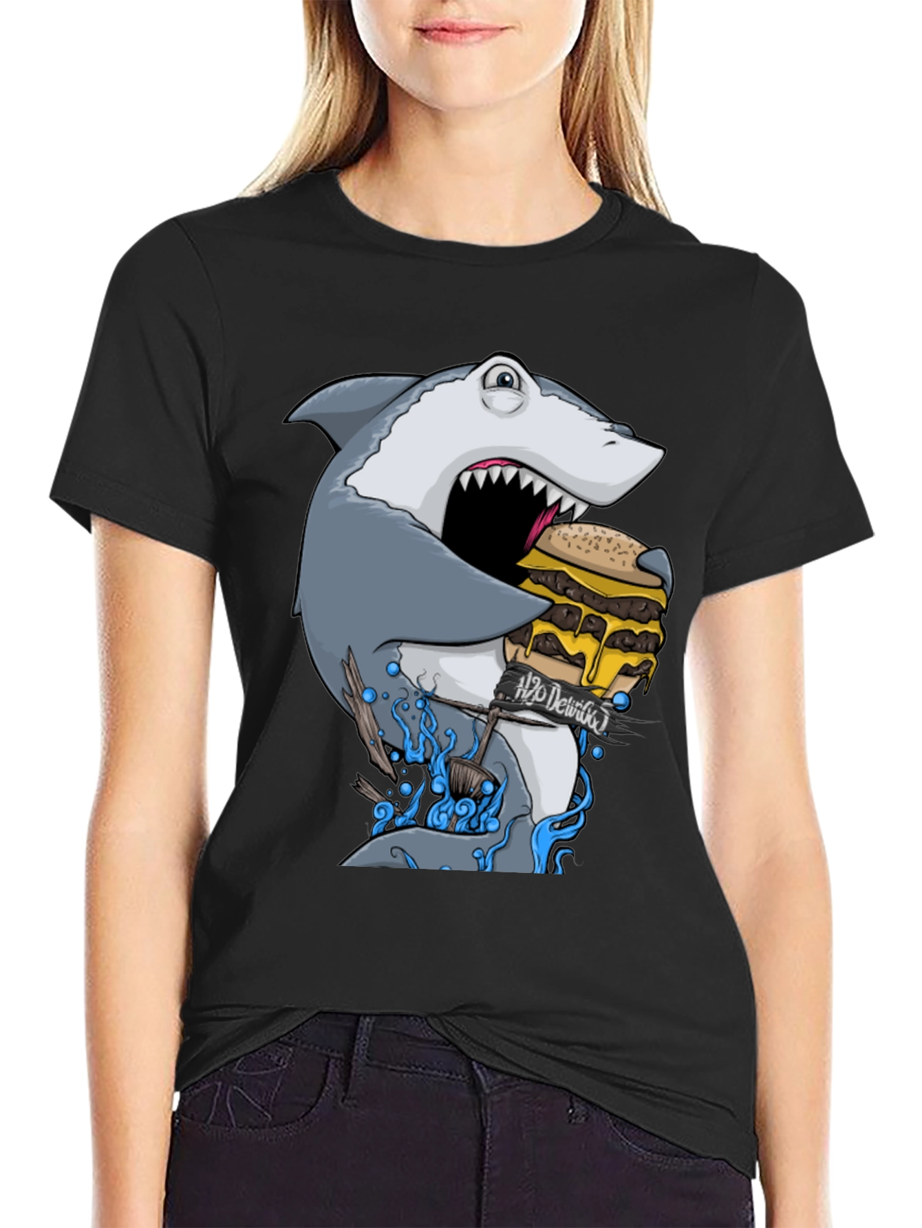 Shark Eating Burger Graphic Tee
