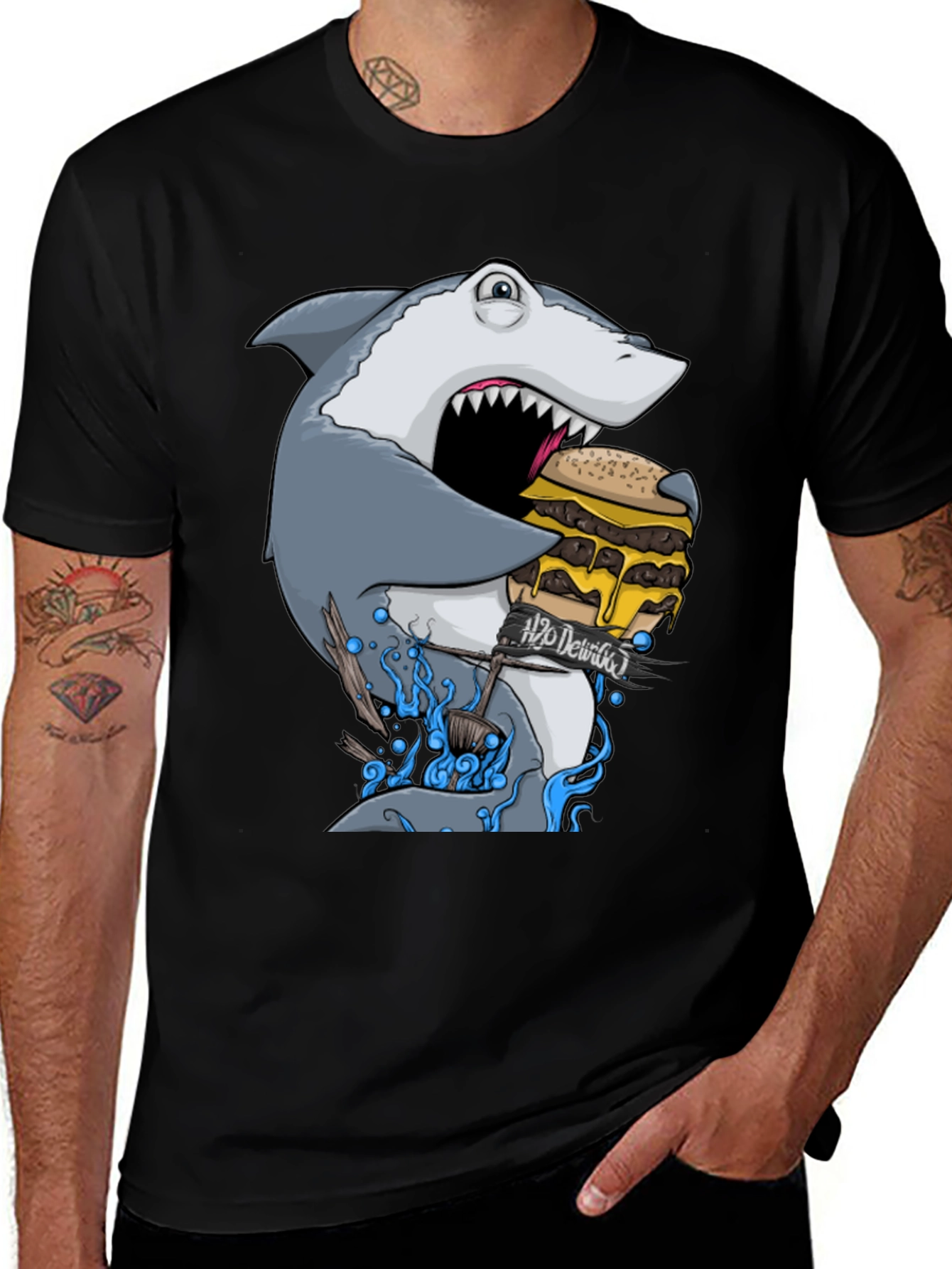 Shark Eating Burger Graphic Tee