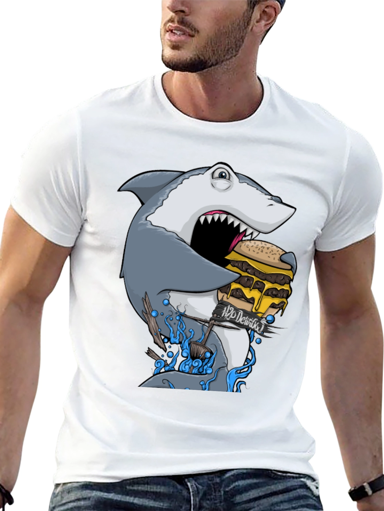 Shark Eating Burger Graphic Tee