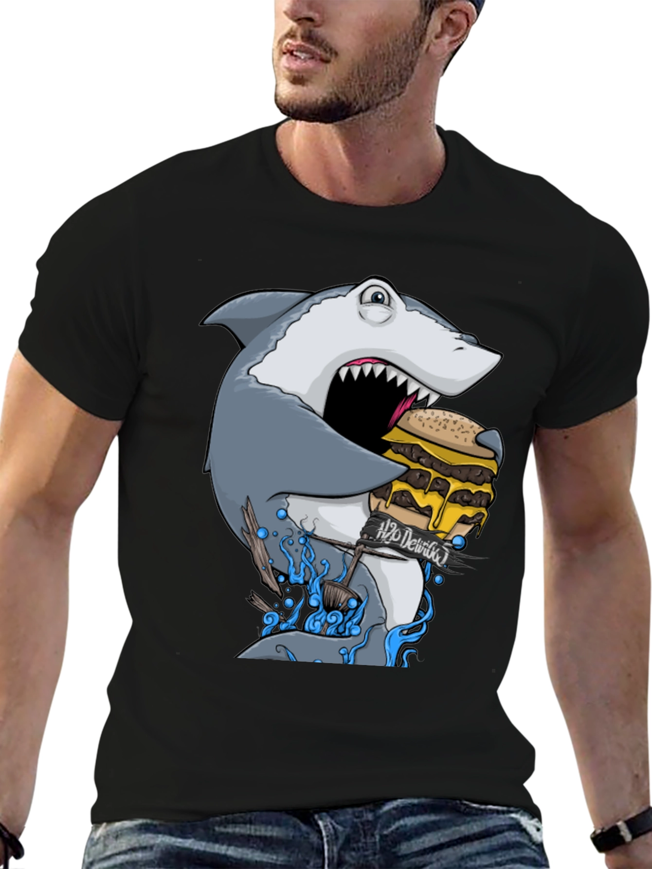 Shark Eating Burger Graphic Tee