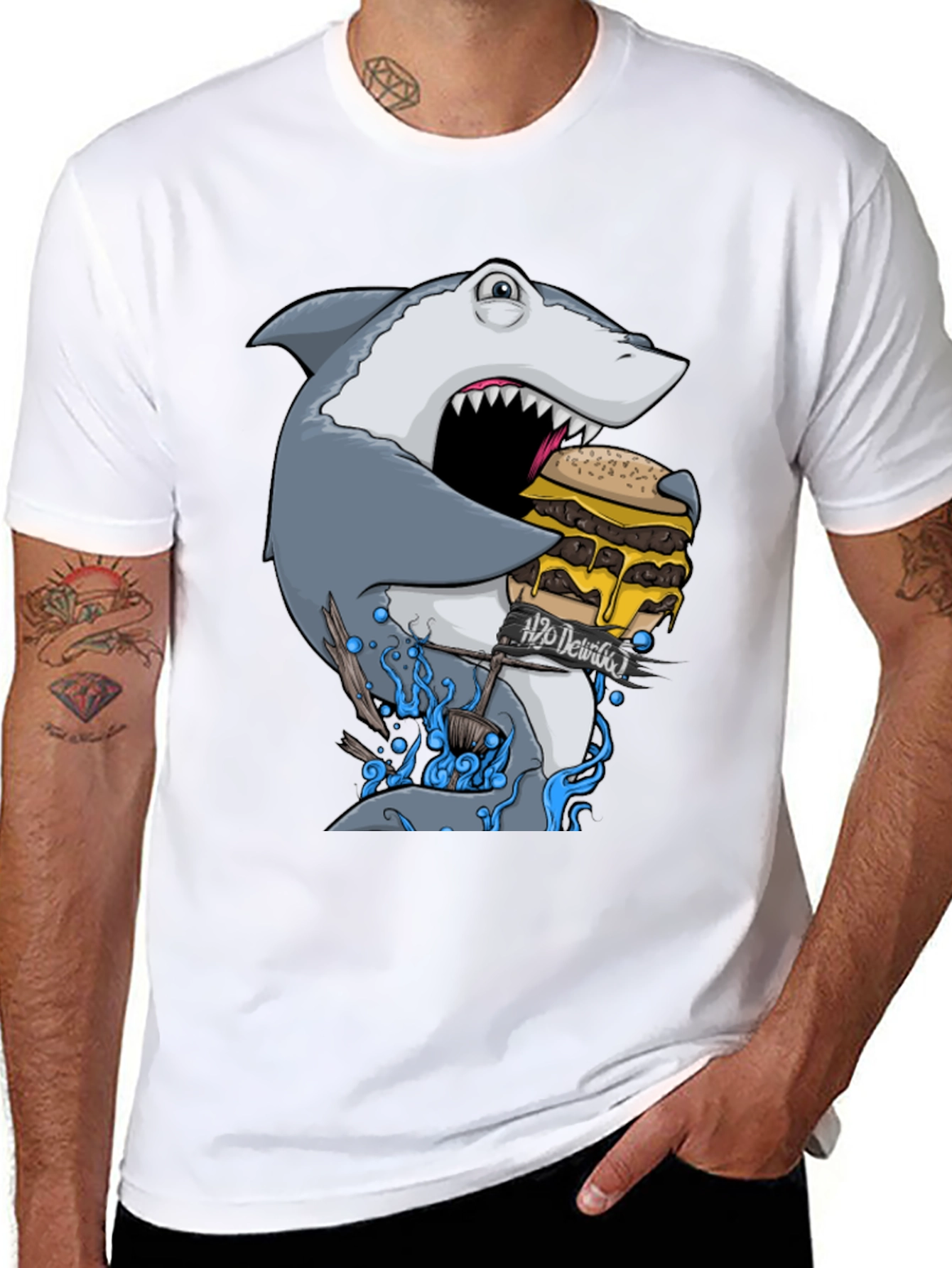 Shark Eating Burger Graphic Tee