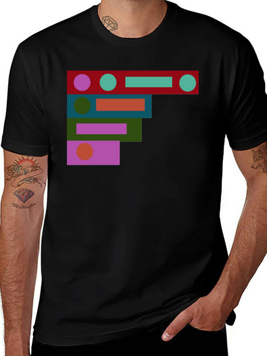 Abstract Geometric Shapes Black T-Shirt