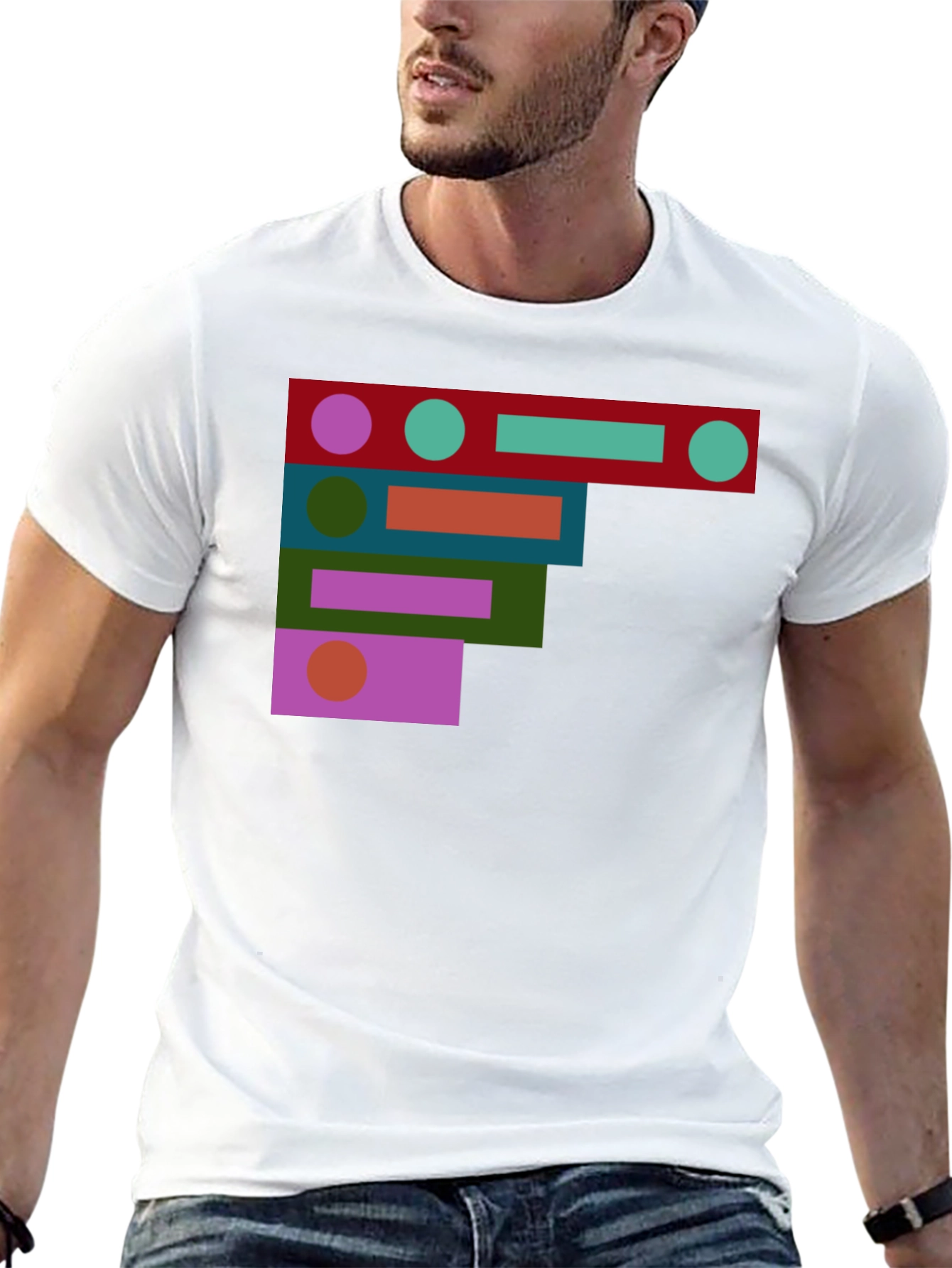 Abstract Geometric Shapes Black T-Shirt