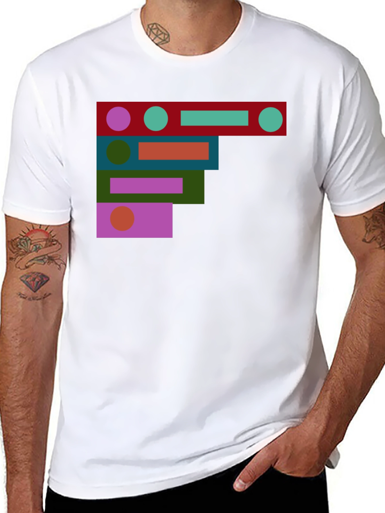 Abstract Geometric Shapes Black T-Shirt