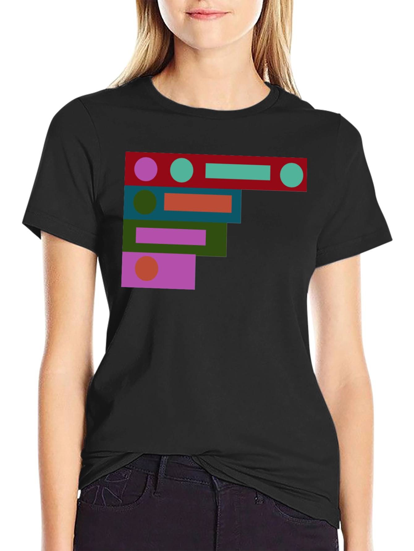 Abstract Geometric Shapes Black T-Shirt