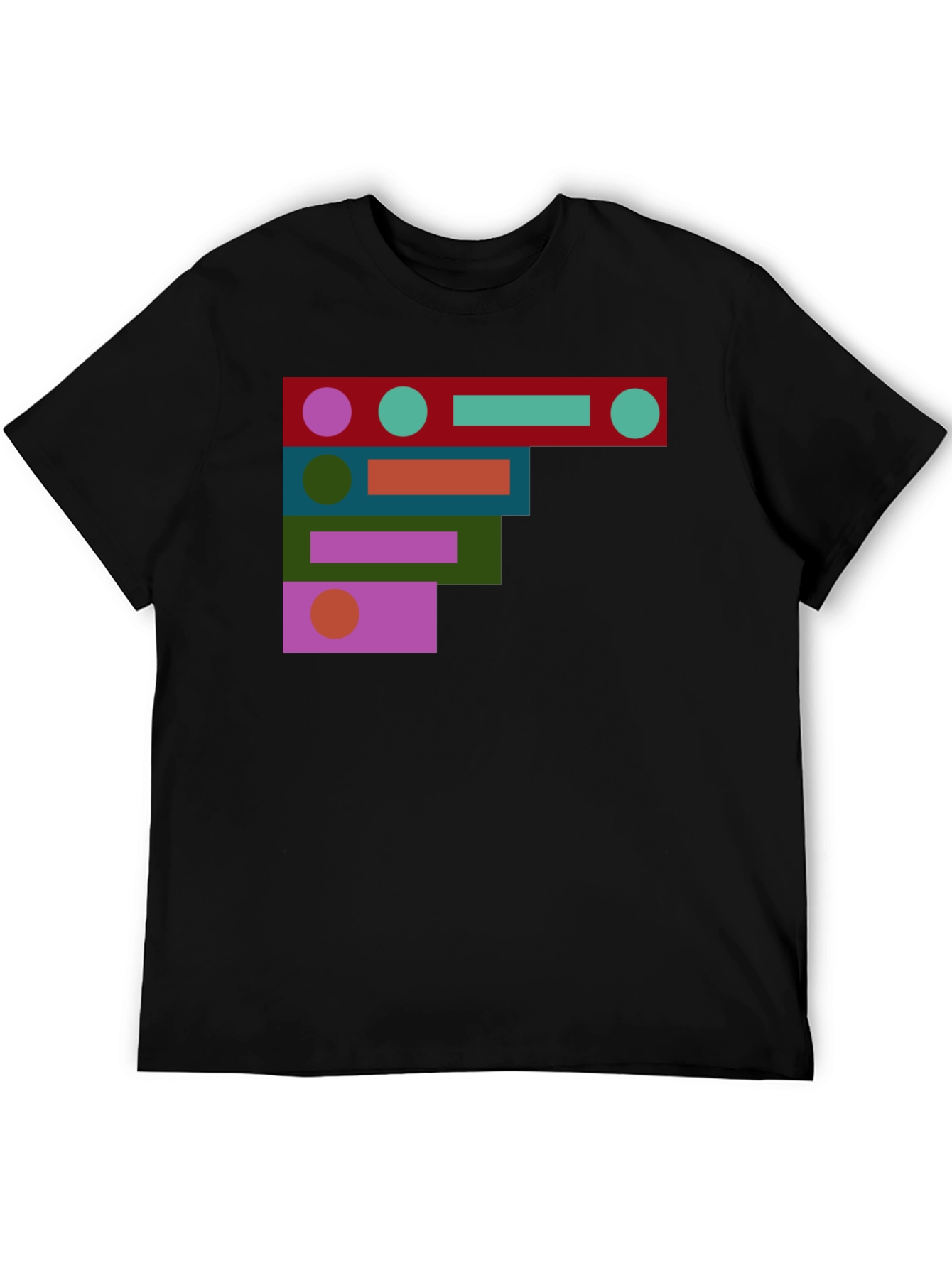 Abstract Geometric Shapes Black T-Shirt