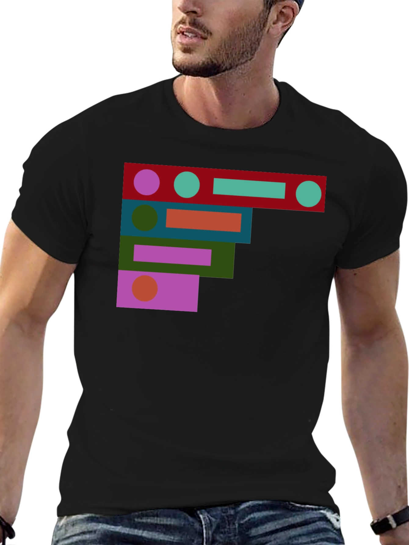 Abstract Geometric Shapes Black T-Shirt