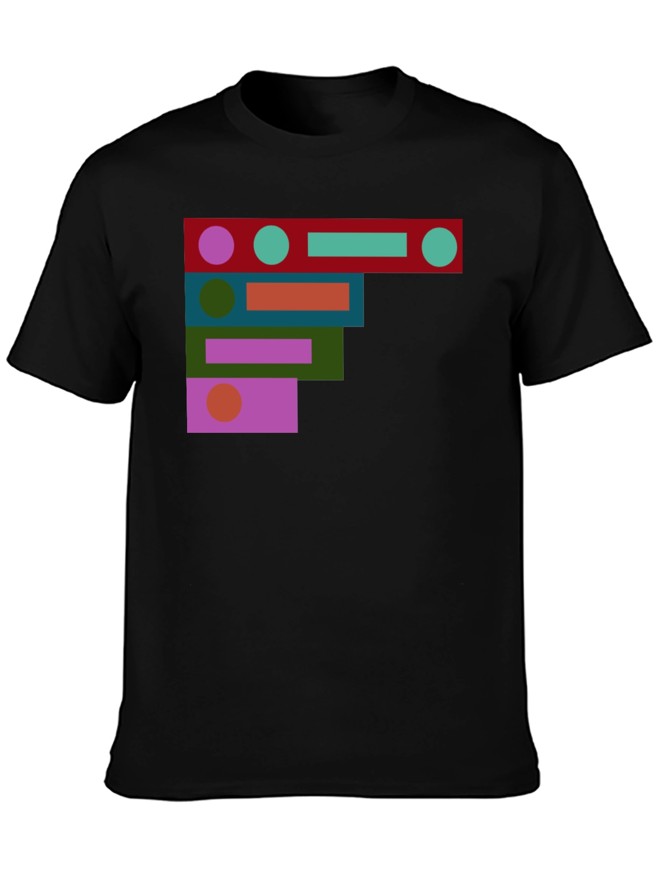 Abstract Geometric Shapes Black T-Shirt