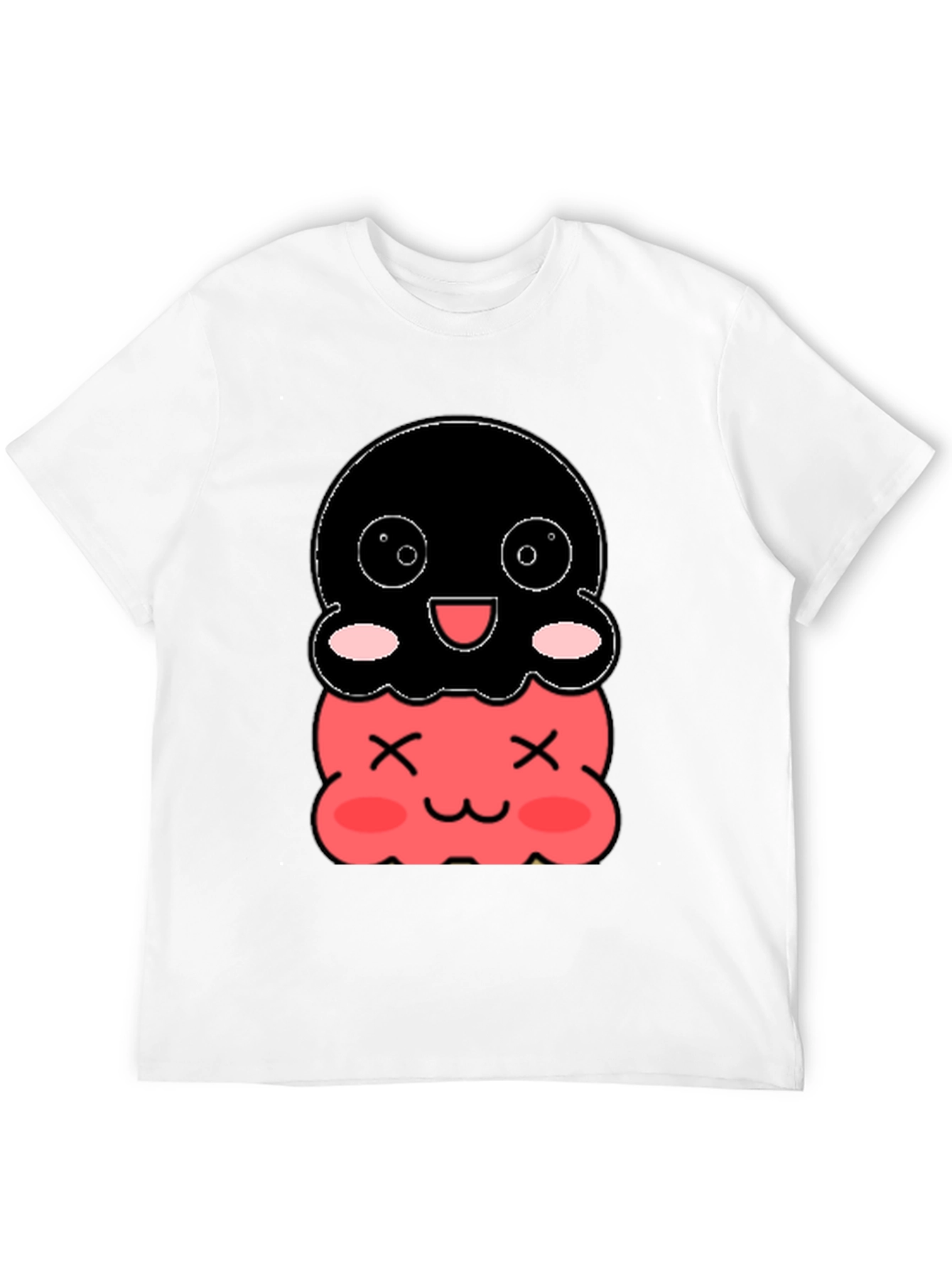 Cute Two-Tiered Kawaii Character Black T-Shirt