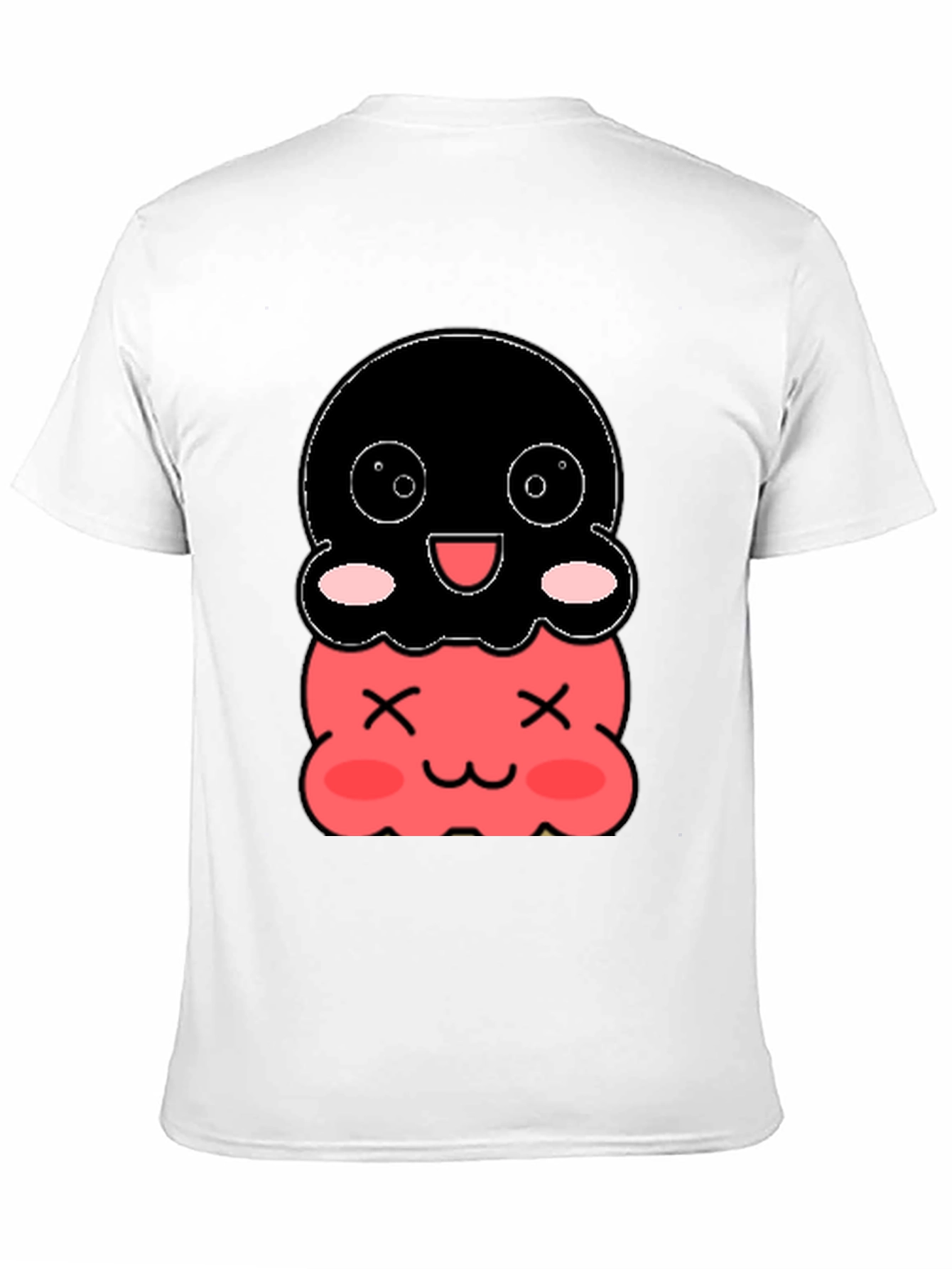 Cute Two-Tiered Kawaii Character Black T-Shirt