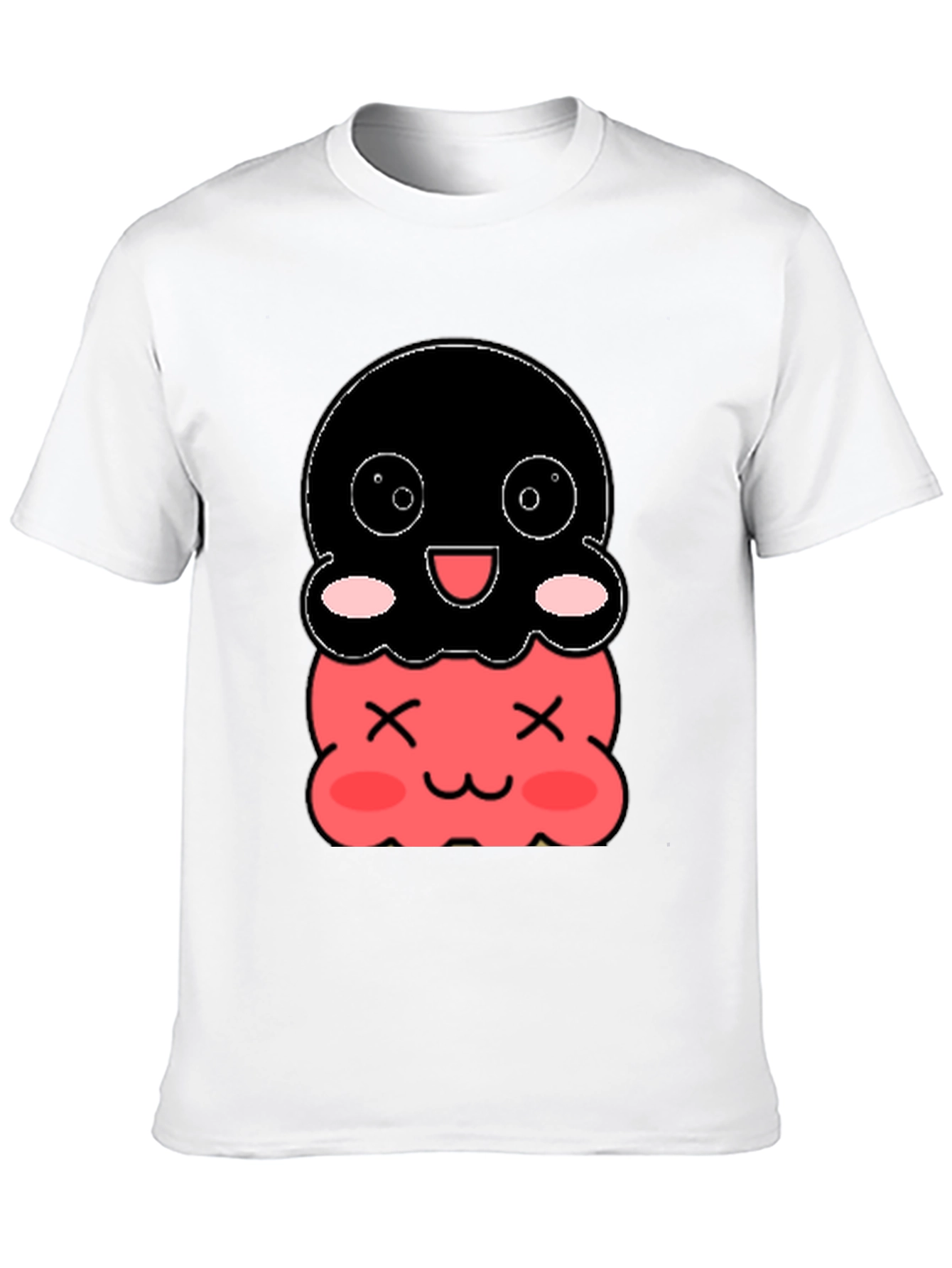 Cute Two-Tiered Kawaii Character Black T-Shirt
