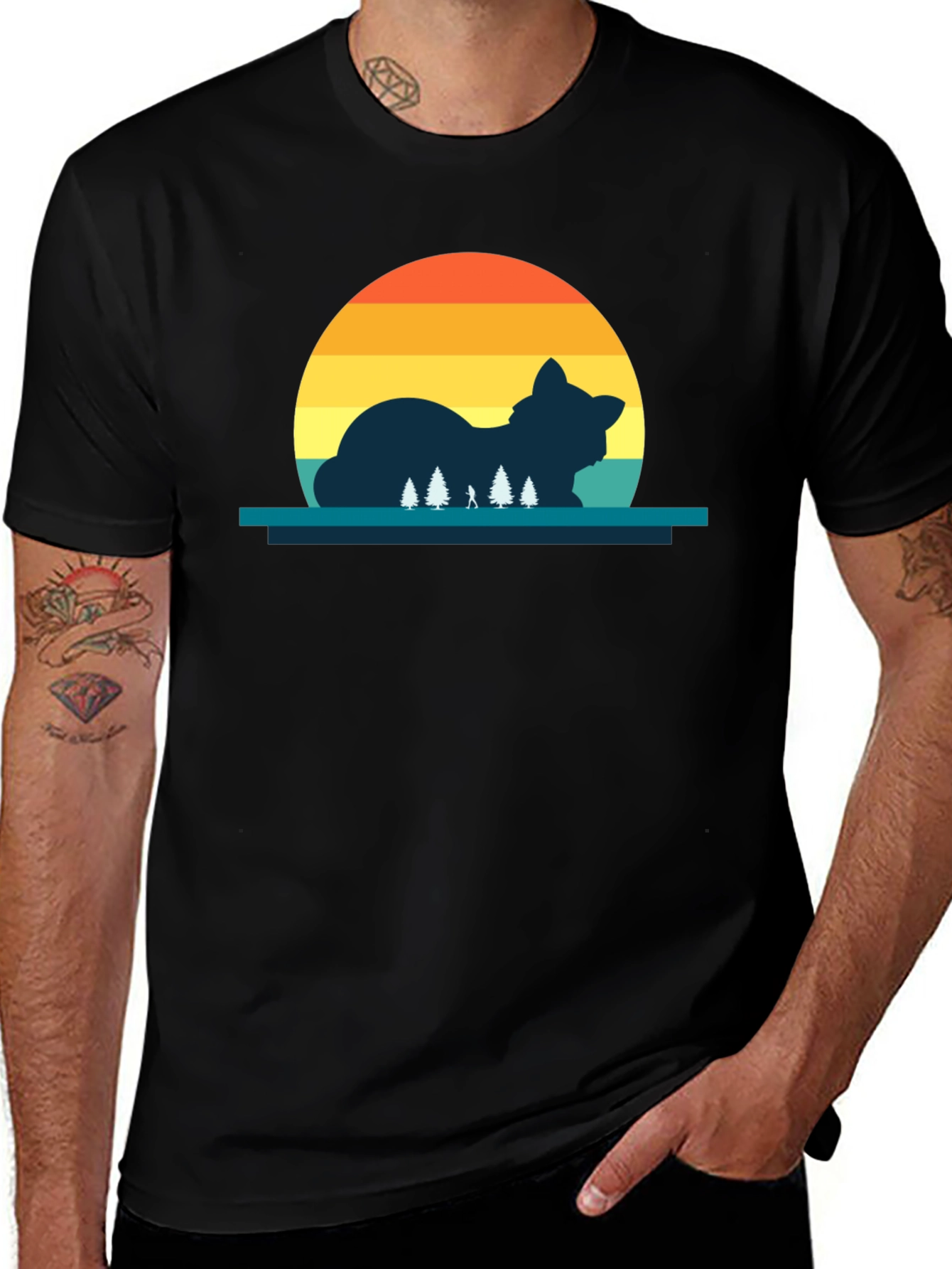 Cat Sunset Silhouette Black T-Shirt