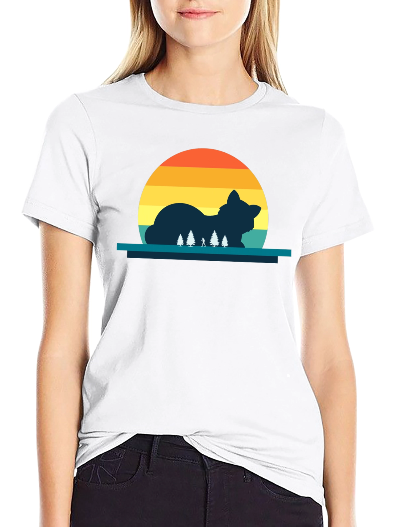 Cat Sunset Silhouette Black T-Shirt