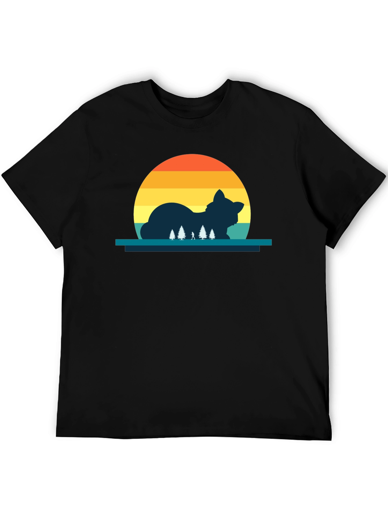 Cat Sunset Silhouette Black T-Shirt
