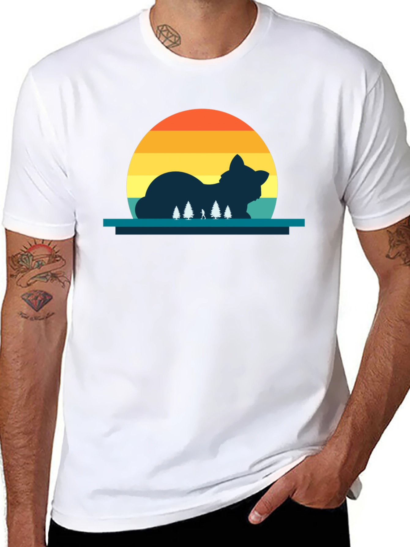 Cat Sunset Silhouette Black T-Shirt