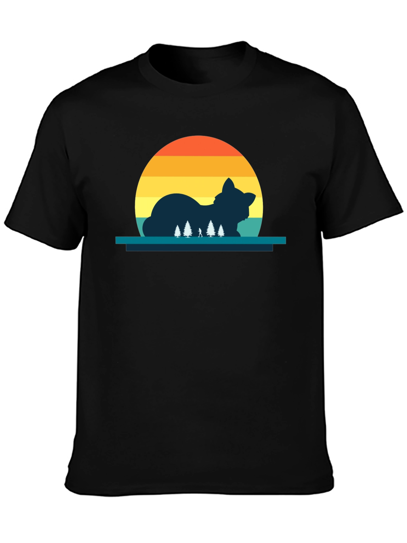Cat Sunset Silhouette Black T-Shirt