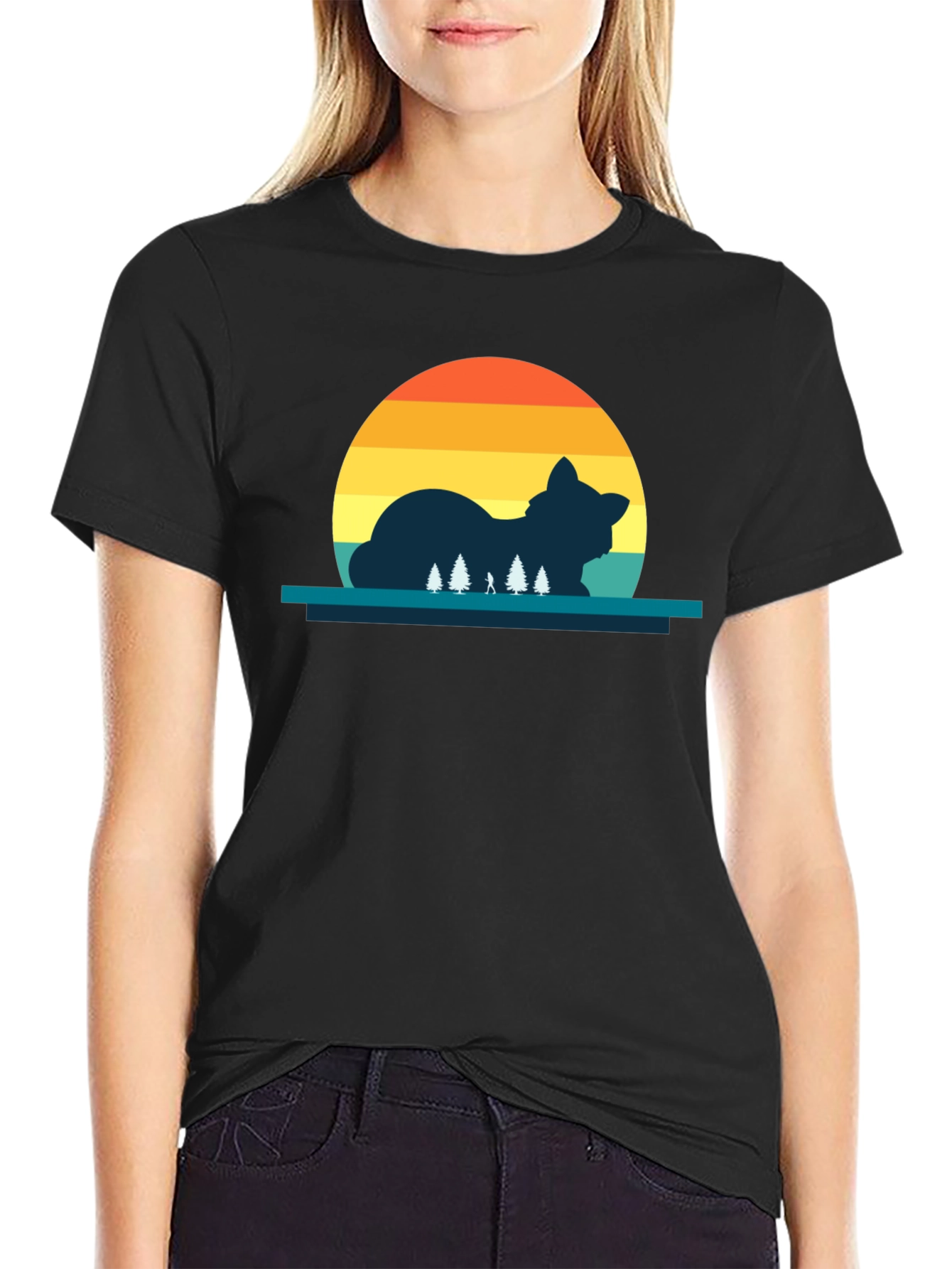 Cat Sunset Silhouette Black T-Shirt