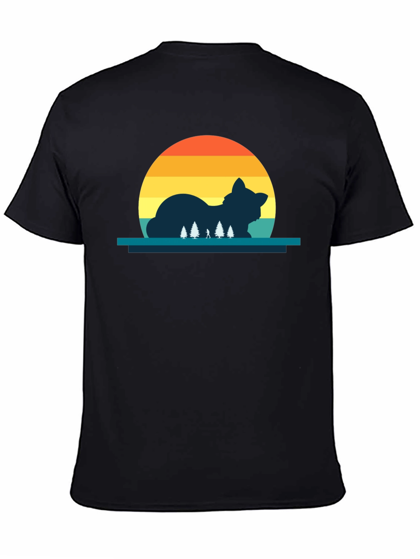 Cat Sunset Silhouette Black T-Shirt