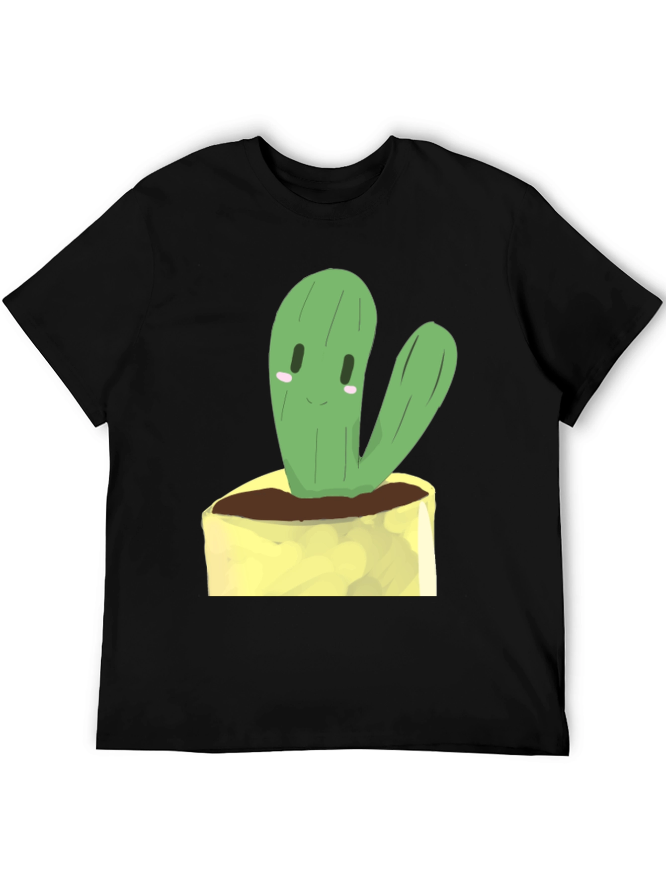 Cute Cactus Graphic Tee - Black Cotton T-Shirt