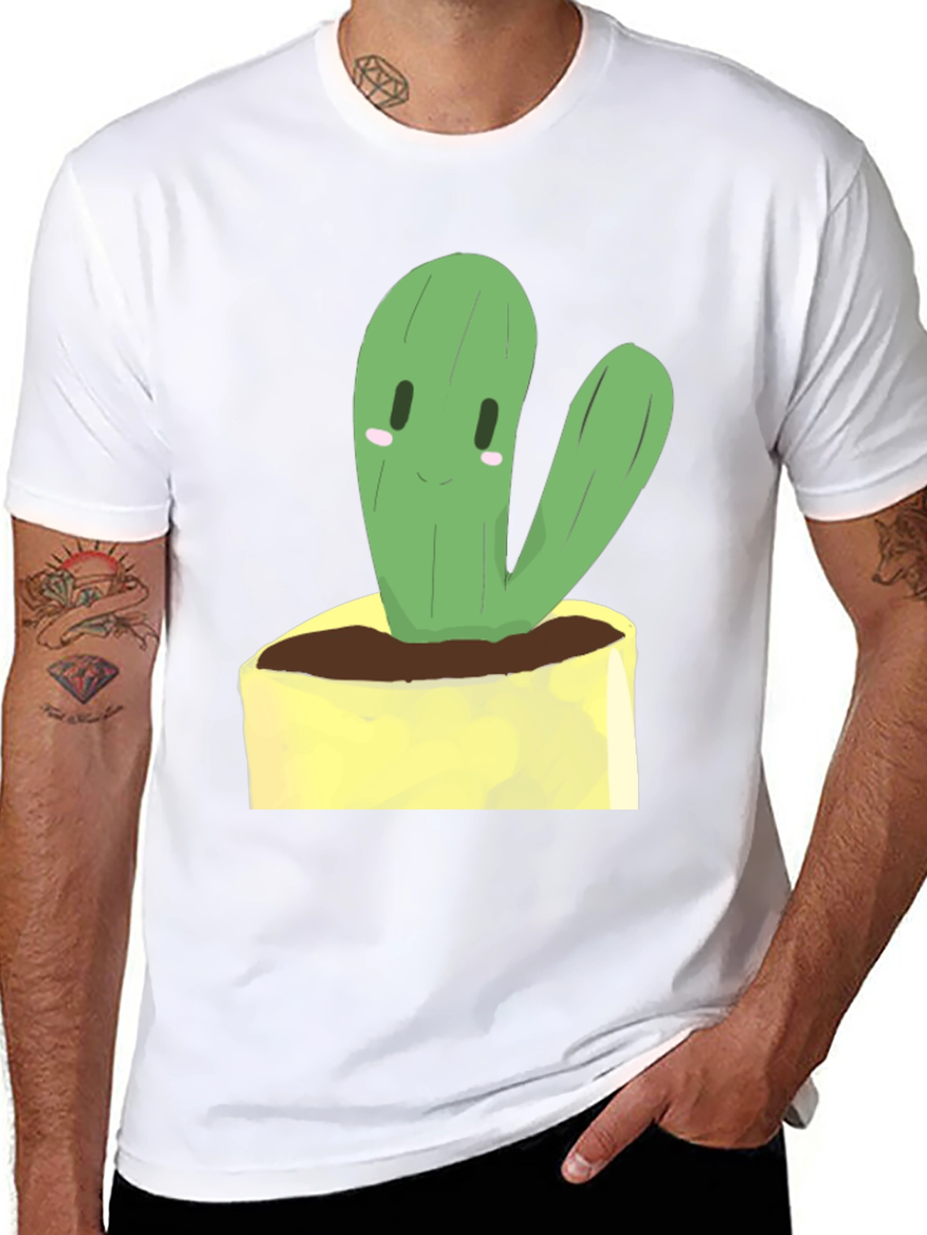 Cute Cactus Graphic Tee - Black Cotton T-Shirt